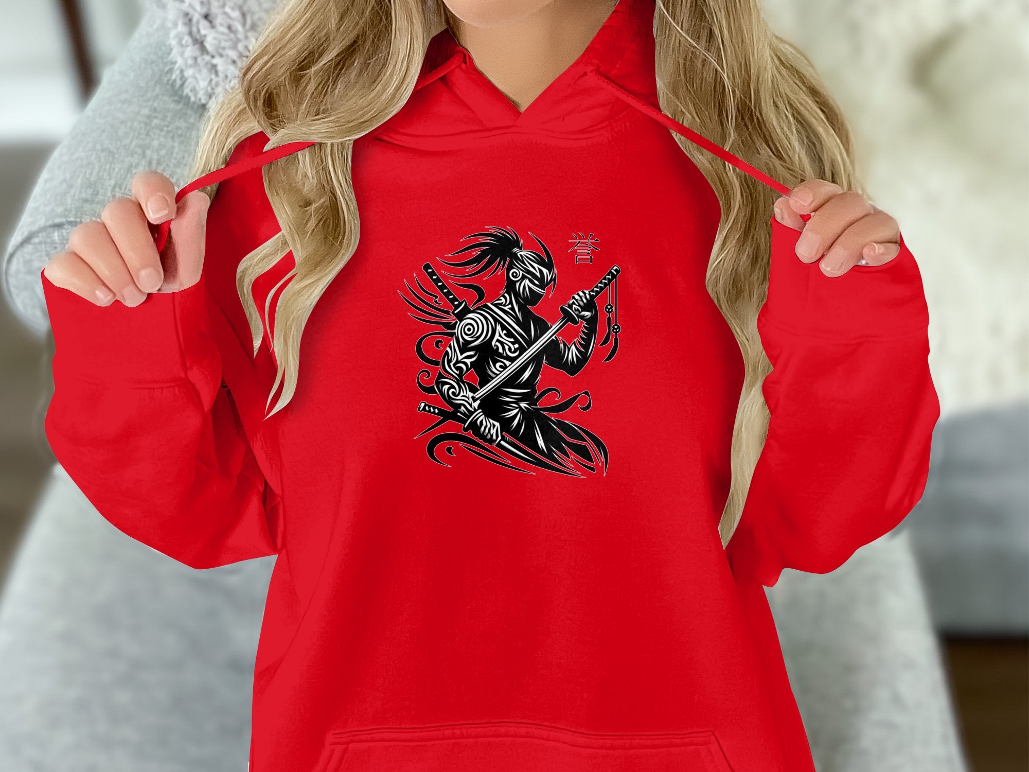 Samurai Ninja - Coloured Gildan Hoodie Japanese Talisman Unisex Cultural Symbolic Graphic Design