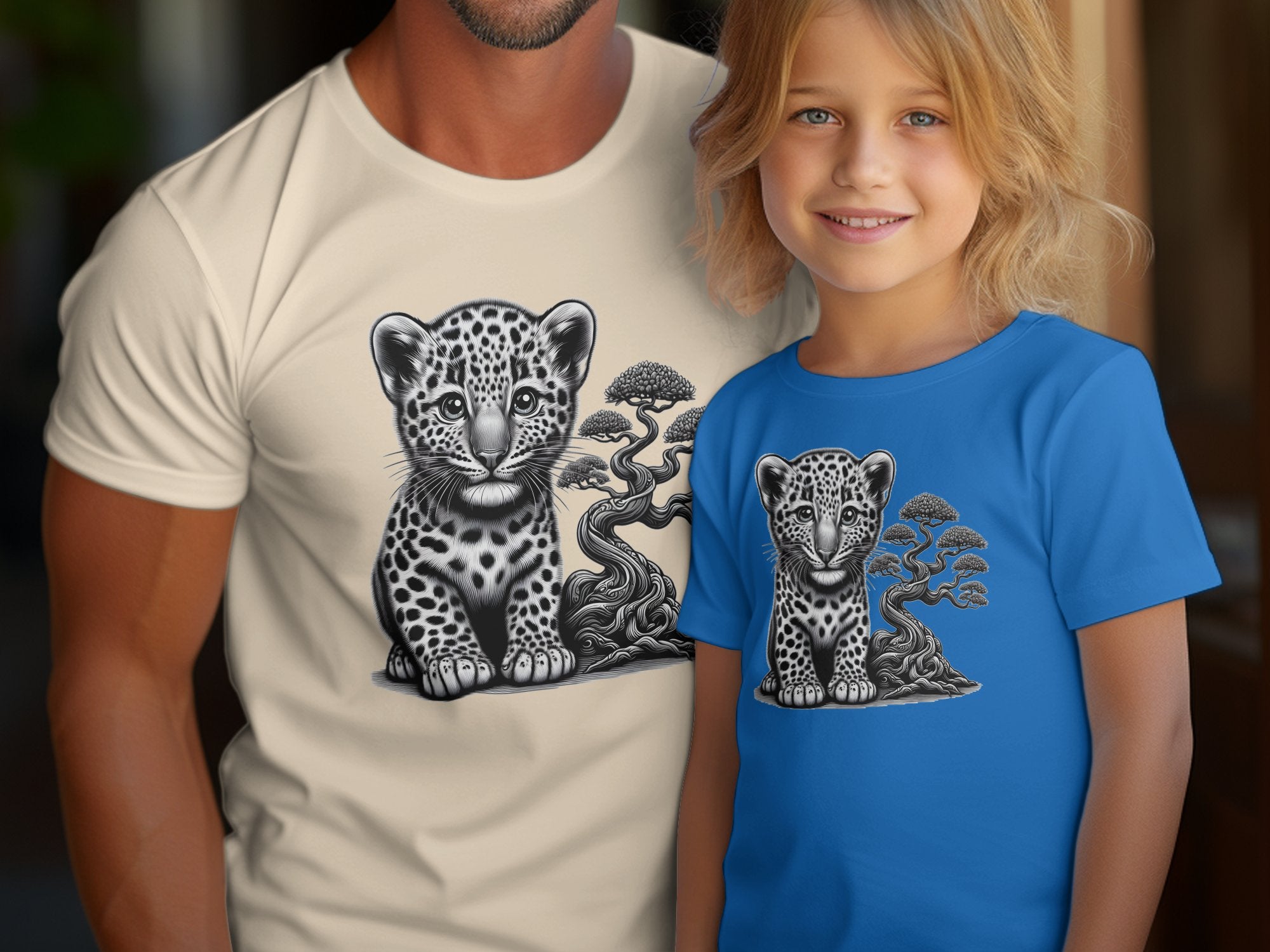 Leopard Bonsai - Coloured Gildan Kids T-Shirt Realistic Animal Talisman Unisex Cute Tee Graphic Design