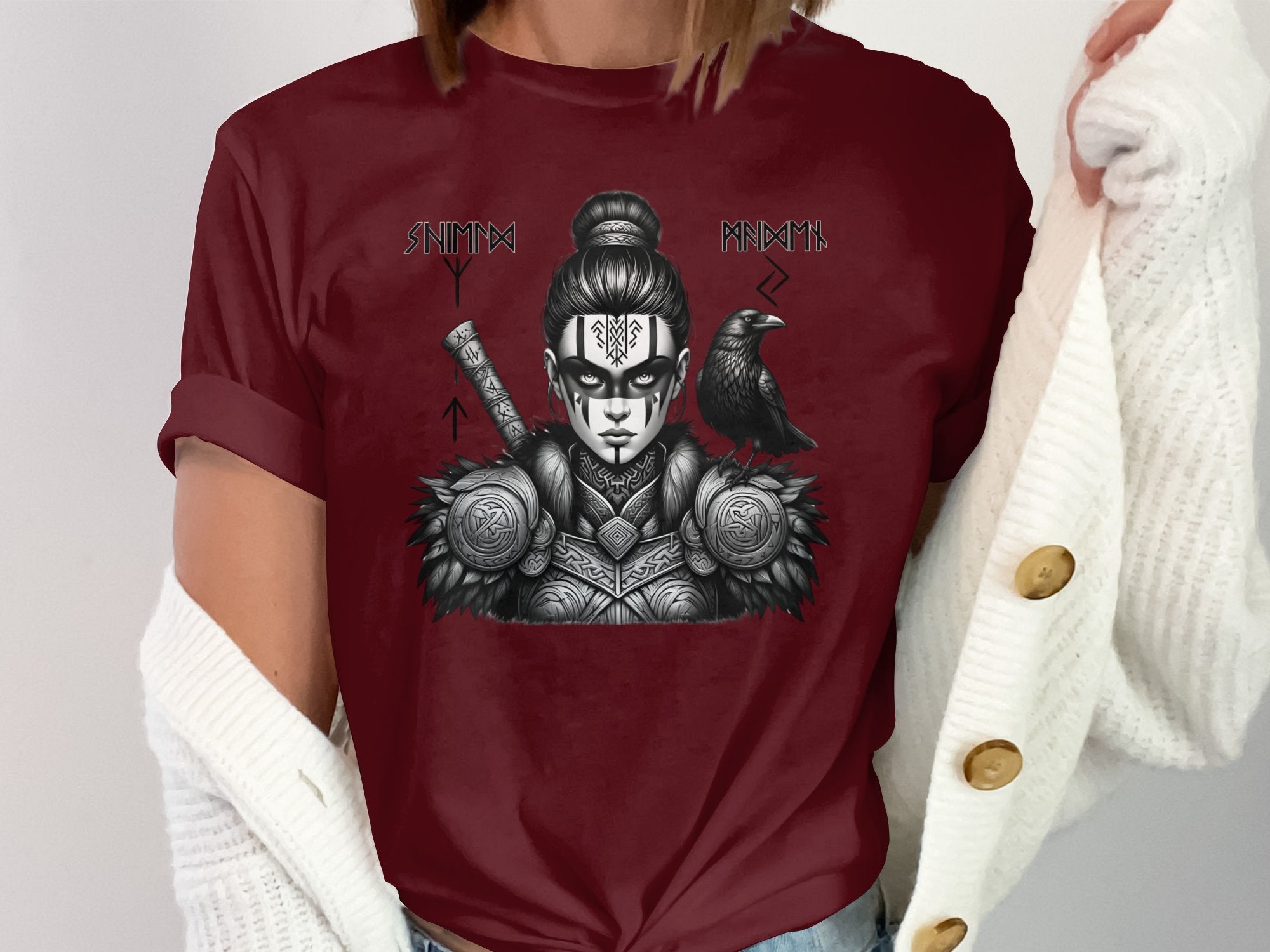 Viking Shield Maiden - Coloured Gildan T Shirt Realistic Norse Talisman Men Women Unisex Valhalla Tee Graphic Design