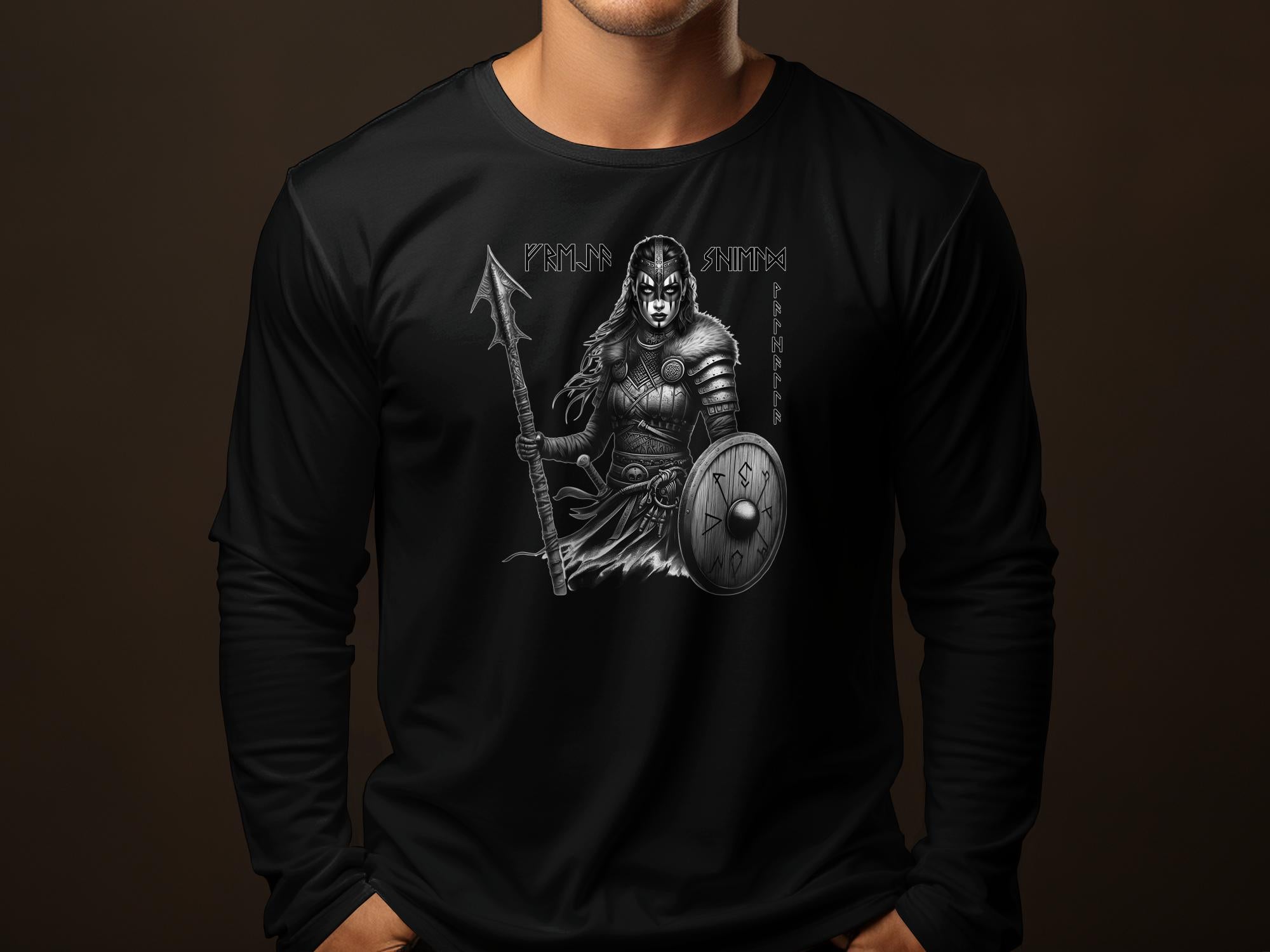 Viking Shield Maiden - Coloured Gildan Long Sleeve Realistic Norse Talisman Men Women Unisex Valhalla Tee Graphic Design