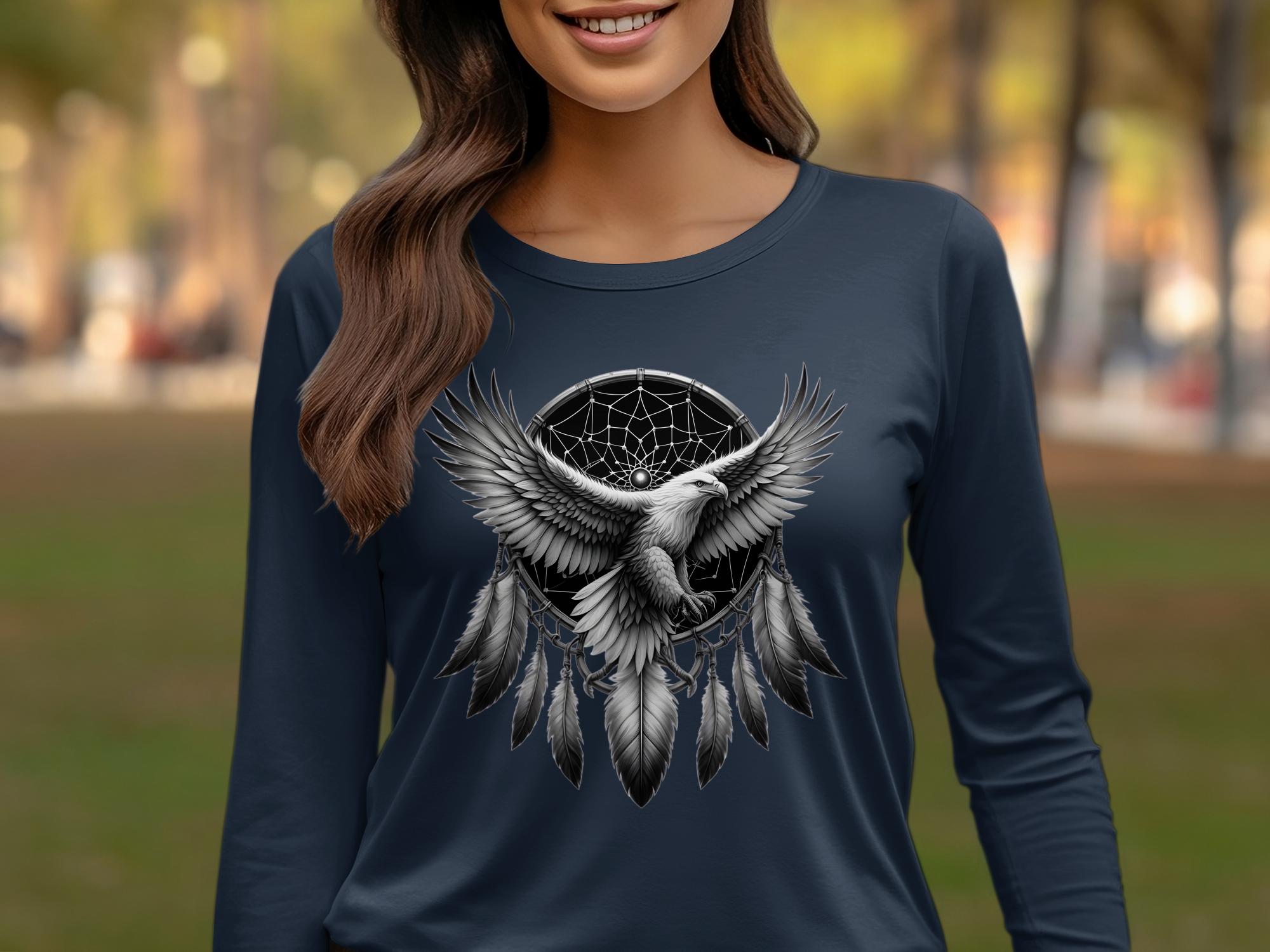 Dreamcatcher Eagle - Coloured Gildan Long Sleeve Realistic Native American Talisman Unisex Mythology Tee Graphic Design