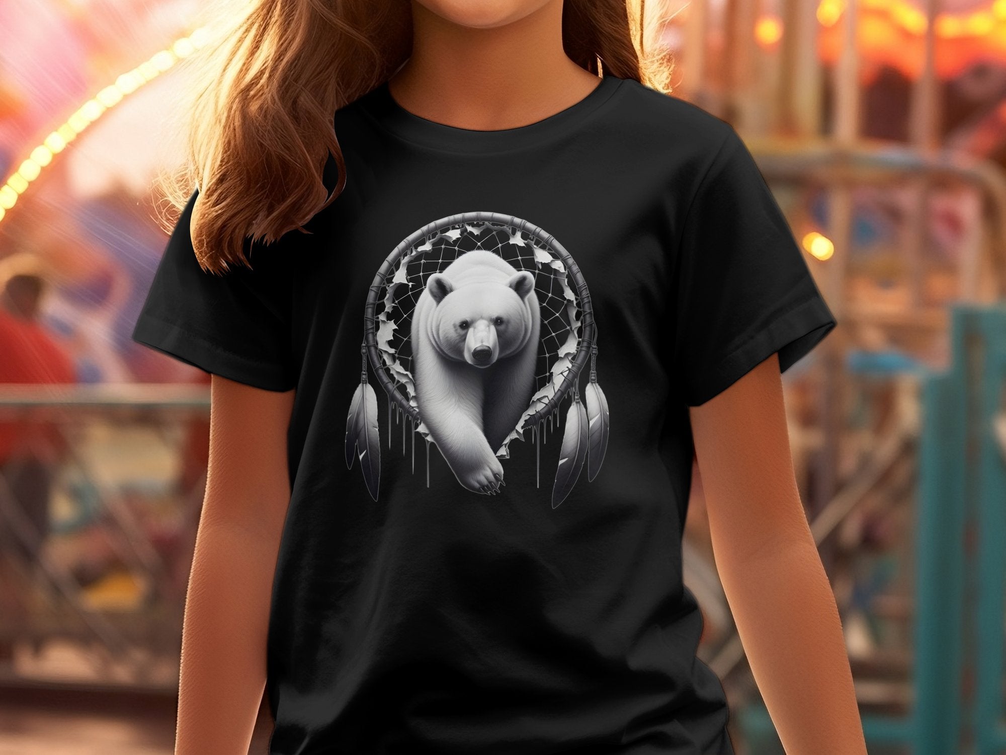 Dreamcatcher Bear - Coloured Gildan Kids T Shirt Realistic Native American Talisman Unisex Mythology Tee Graphic Design