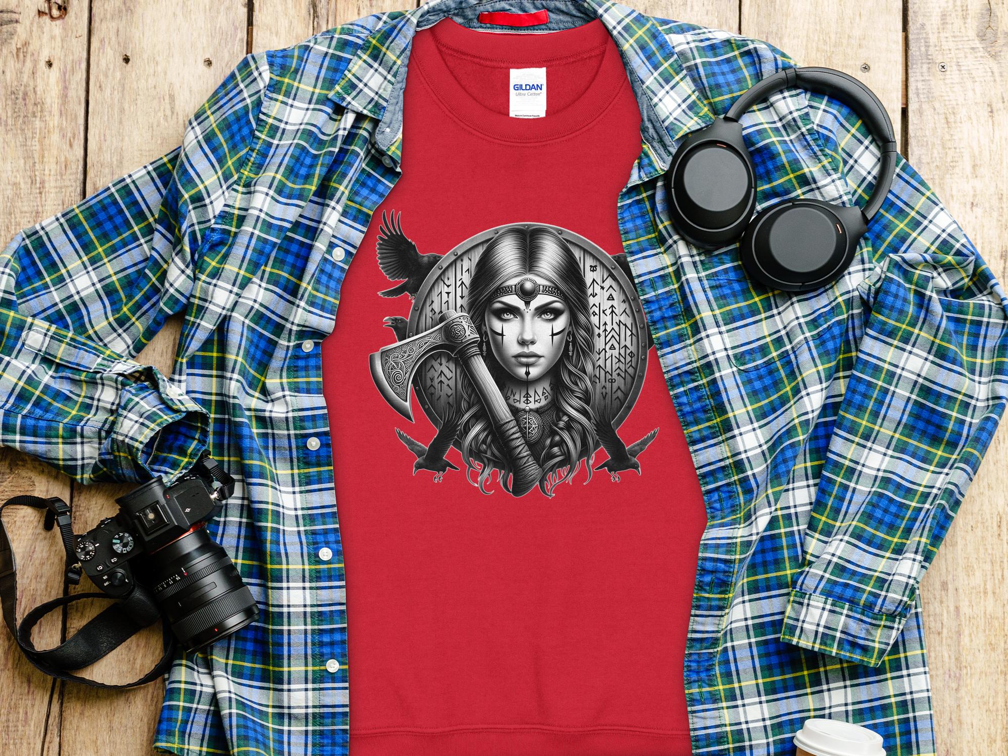 Viking Shield Maiden - Coloured Gildan Sweatshirt Realistic Norse Talisman Men Women Unisex Valhalla Tee Graphic Design