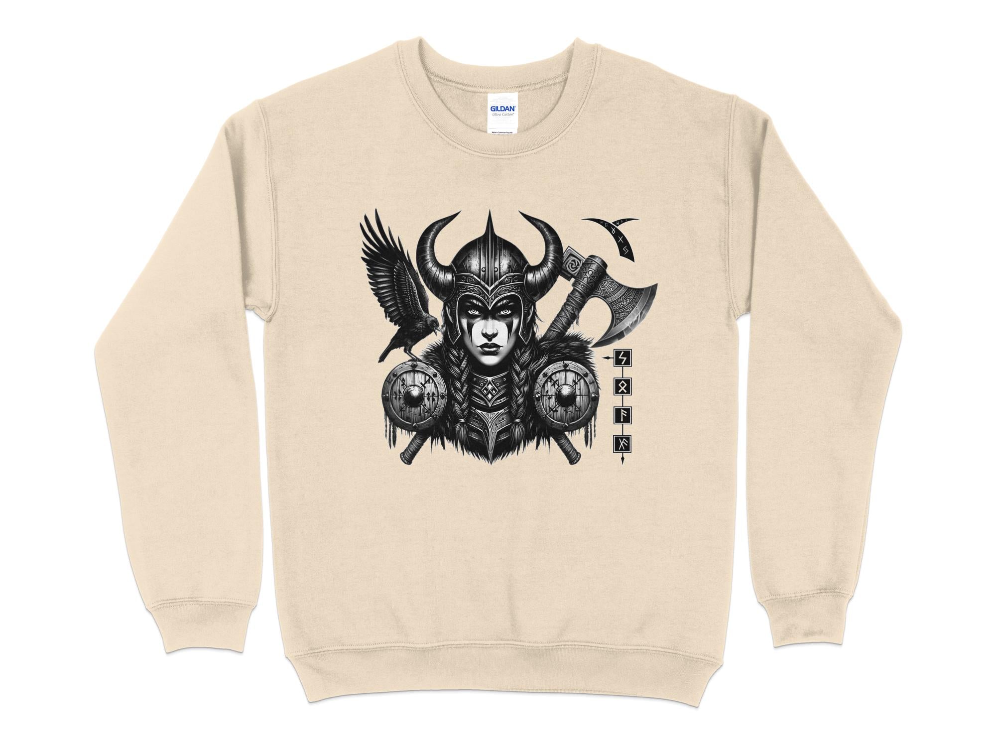 Viking Shield Maiden - Coloured Gildan Sweatshirt Realistic Norse Talisman Men Women Unisex Valhalla Tee Graphic Design