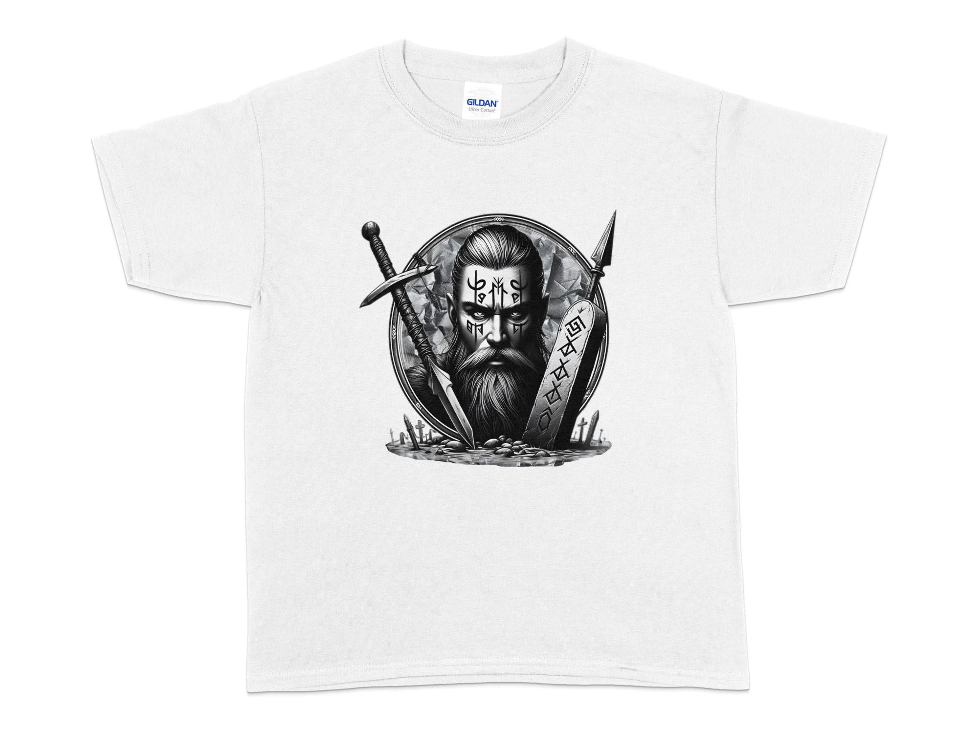 Viking Fortitude - Coloured Gildan Kids T-Shirt Realistic Norse Talisman Unisex Valhalla Tee Graphic Design