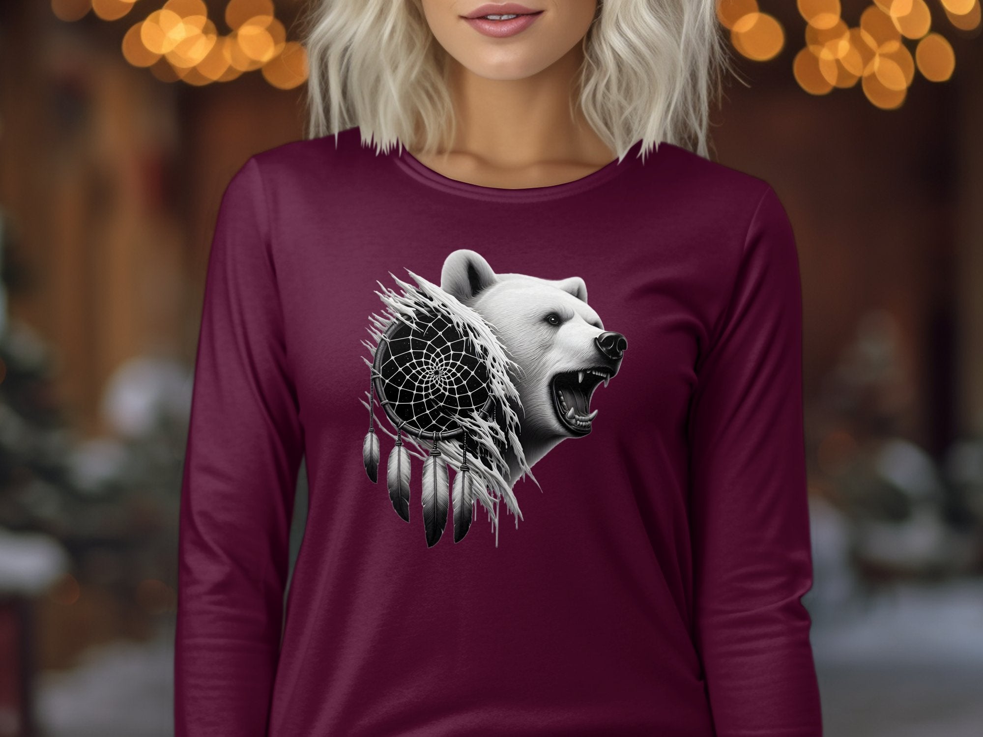 Dreamcatcher Bear - Coloured Gildan Long Sleeve Realistic Native American Talisman Unisex Mythology Tee Graphic Design