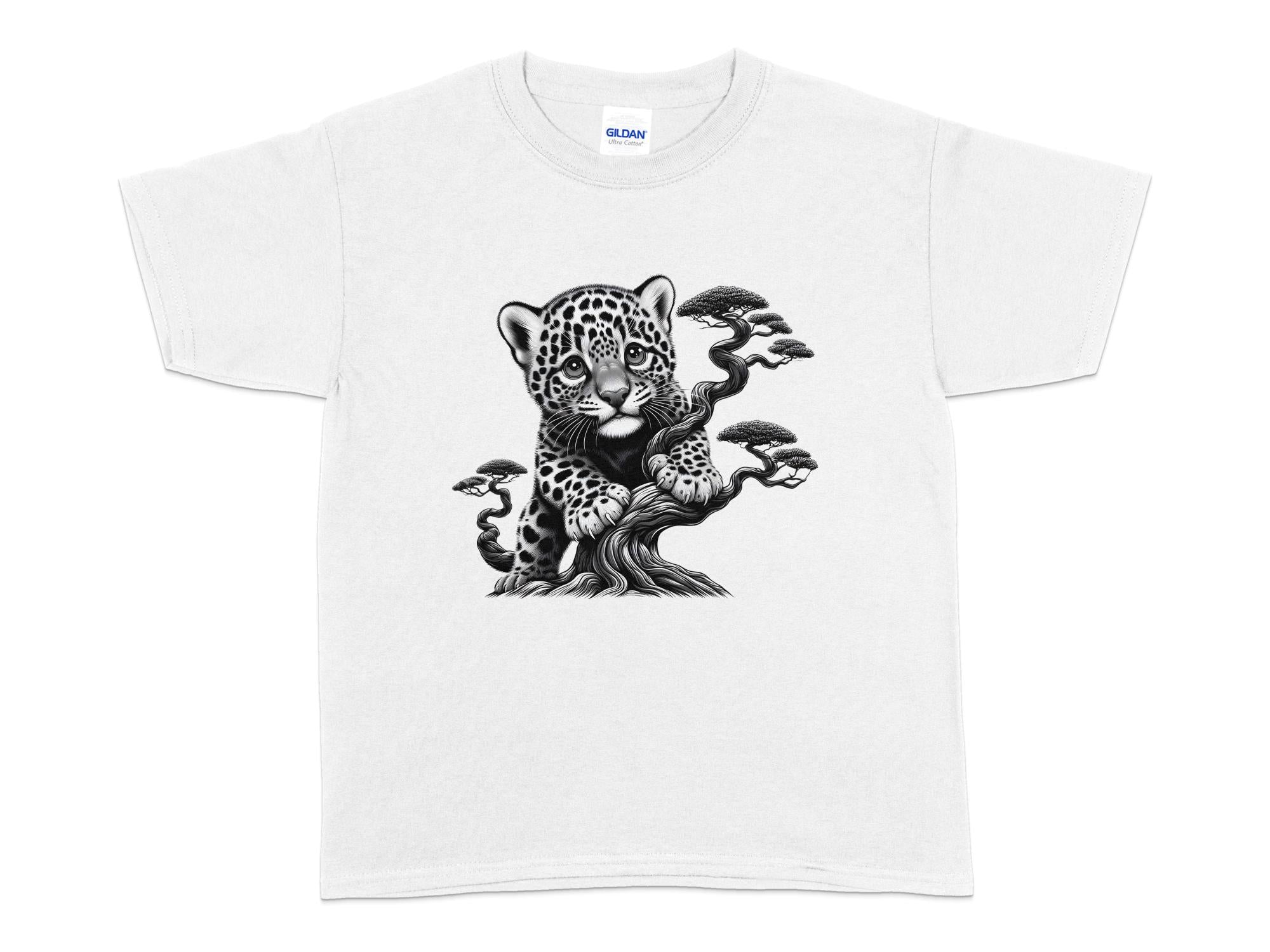 Leopard Bonsai - Coloured Gildan Kids T-Shirt Realistic Animal Talisman Unisex Cute Tee Graphic Design