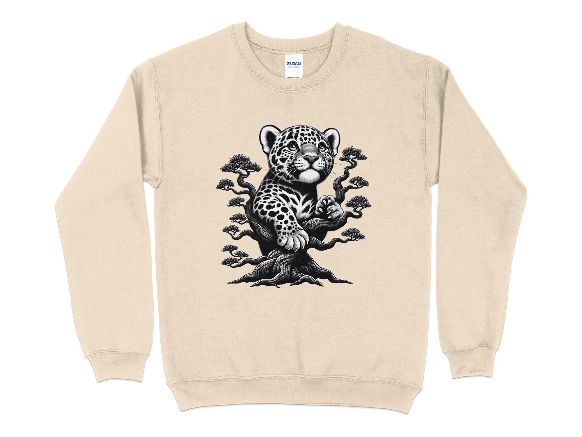 Leopard Bonsai - Coloured Gildan Sweatshirt Realistic Animal Talisman Unisex Cute Tee Graphic Design