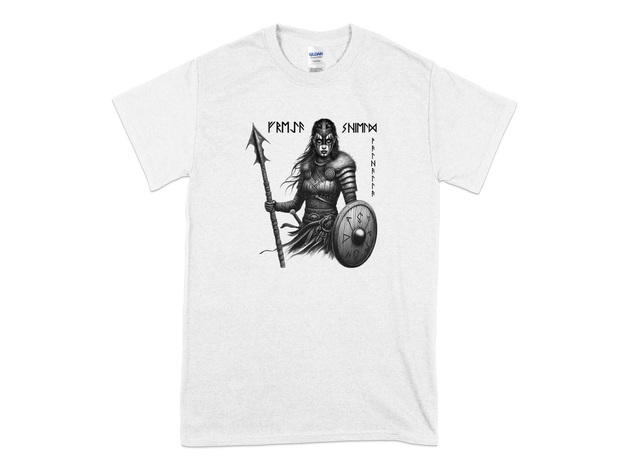 Viking Shield Maiden - Coloured Gildan T Shirt Realistic Norse Talisman Men Women Unisex Valhalla Tee Graphic Design