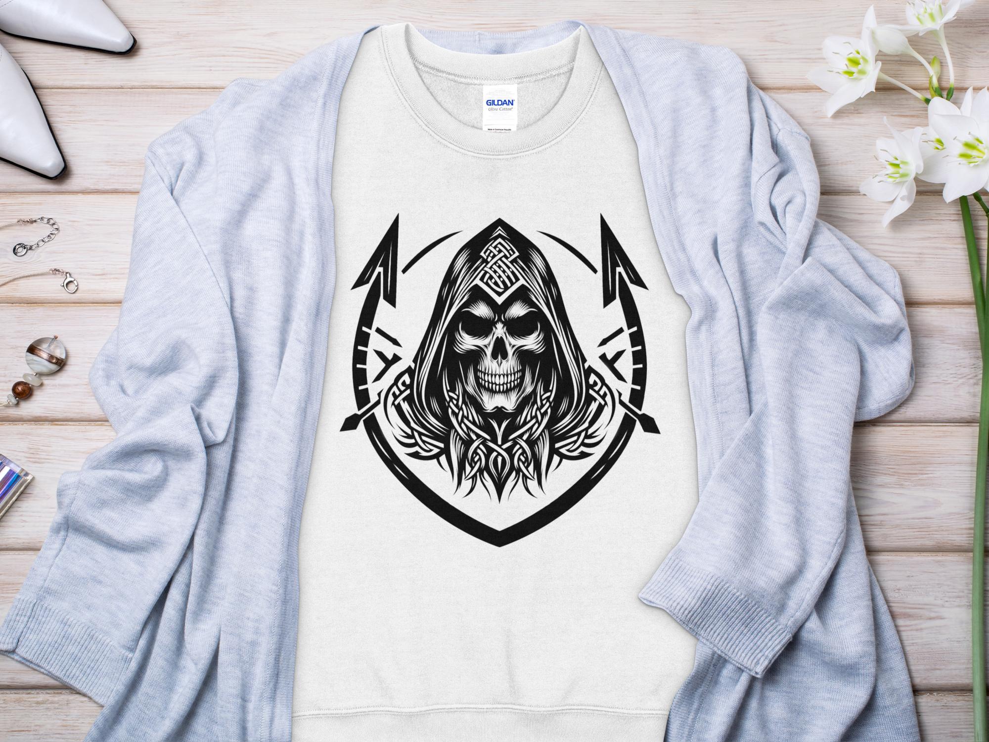 Grim Reaper - Black White Gildan Sweatshirt Commemorative Talisman Unisex Tee Graphic Design