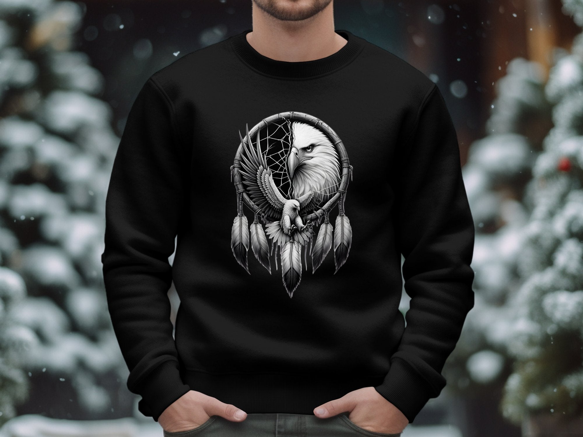 Dreamcatcher Eagle - Coloured Gildan Sweatshirt Realistic Native American Talisman Unisex Mythology Tee Graphic Design