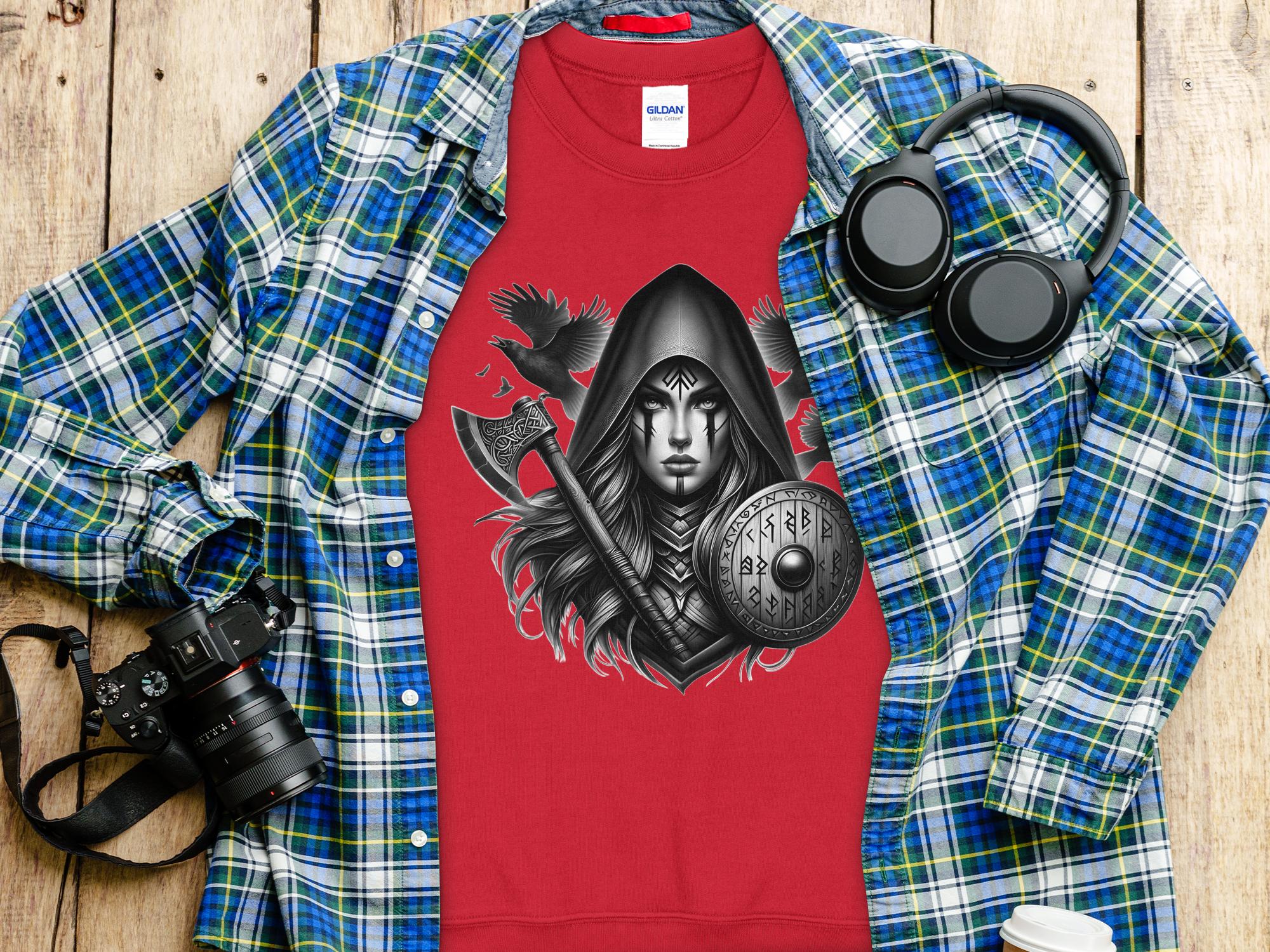 Viking Shield Maiden - Coloured Gildan Sweatshirt Realistic Norse Talisman Men Women Unisex Valhalla Tee Graphic Design