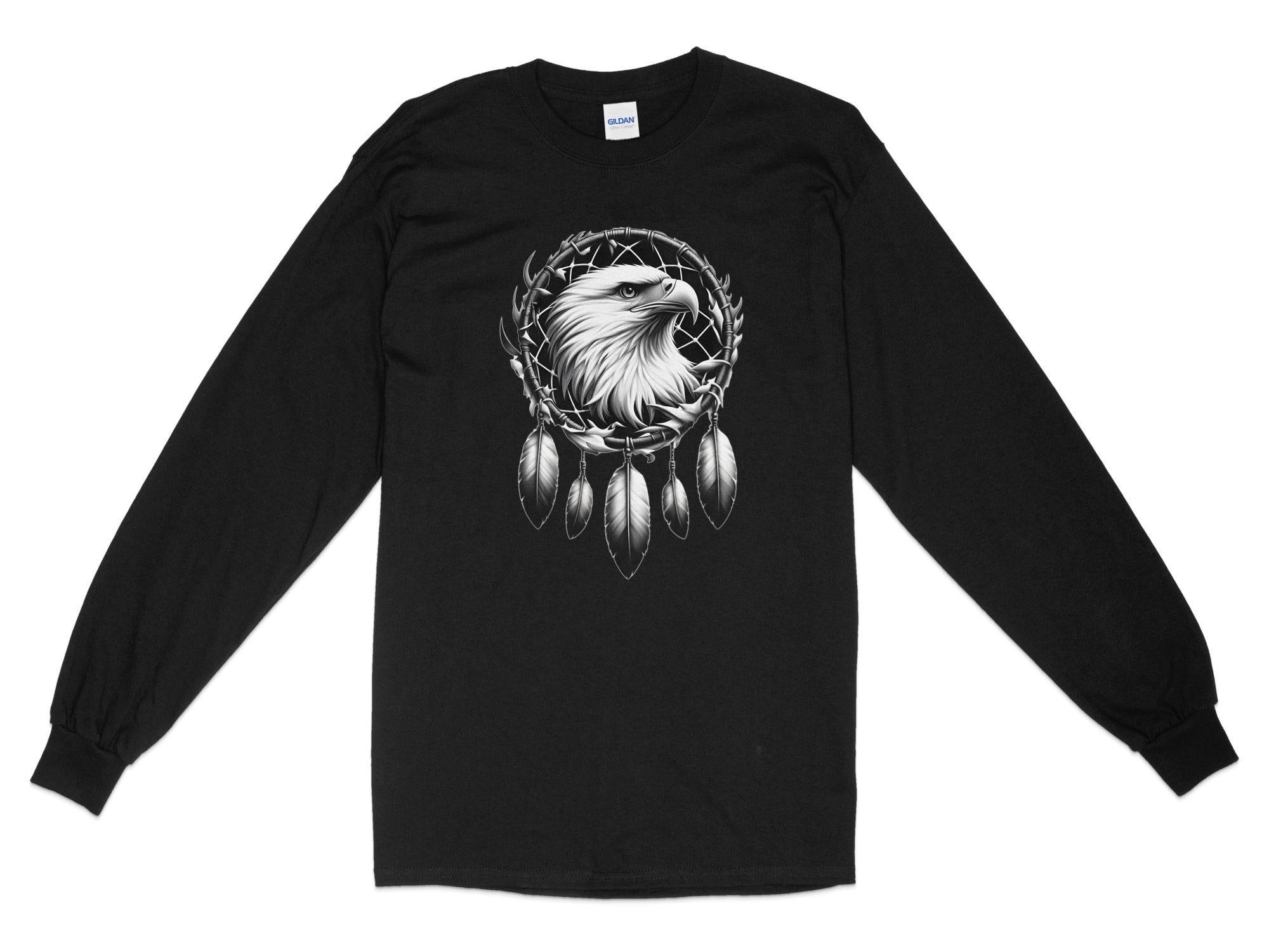 Dreamcatcher Eagle - Coloured Gildan Long Sleeve Realistic Native American Talisman Unisex Mythology Tee Graphic Design