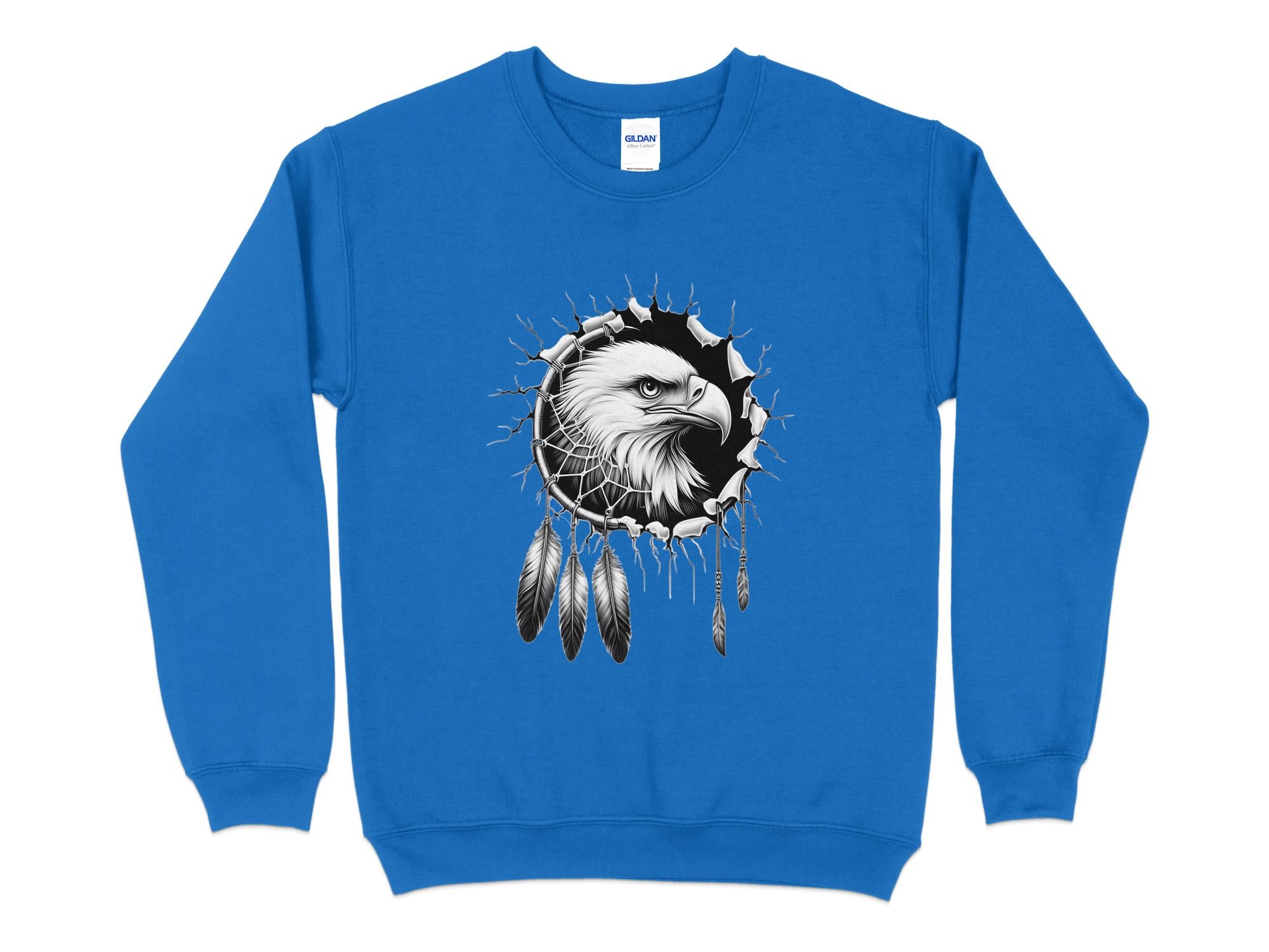 Dreamcatcher Eagle - Coloured Gildan Sweatshirt Realistic Native American Talisman Unisex Mythology Tee Graphic Design