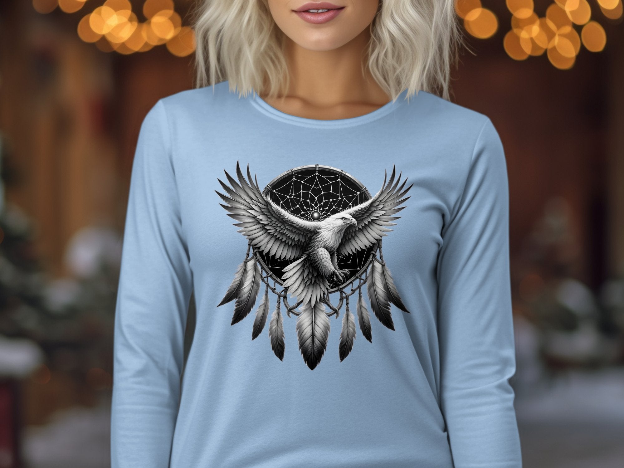 Dreamcatcher Eagle - Coloured Gildan Long Sleeve Realistic Native American Talisman Unisex Mythology Tee Graphic Design