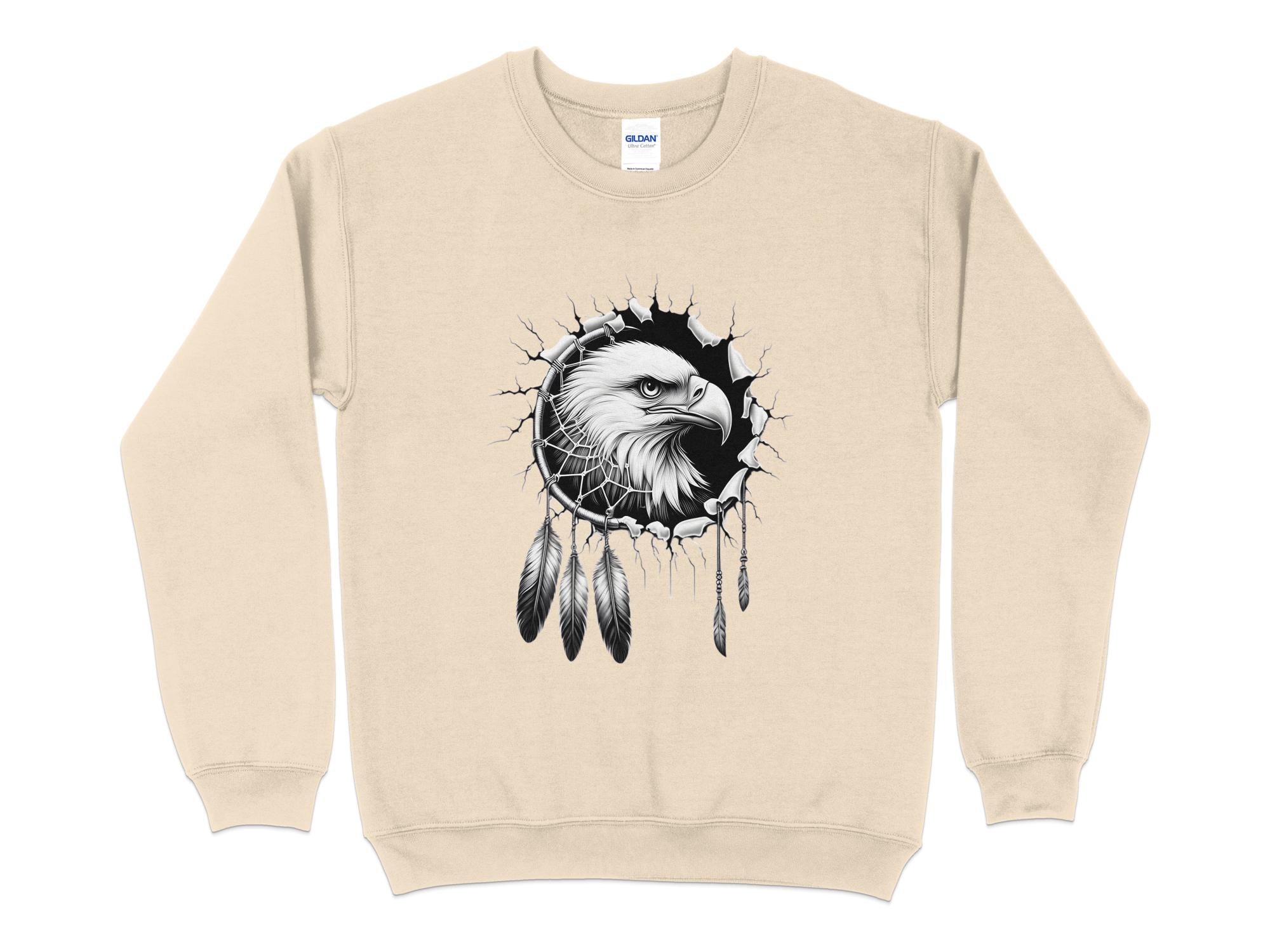 Dreamcatcher Eagle - Coloured Gildan Sweatshirt Realistic Native American Talisman Unisex Mythology Tee Graphic Design