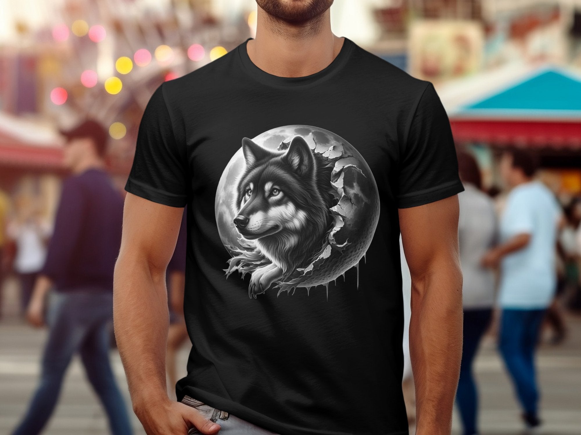 Moon Wolf - Coloured Gildan T-Shirt Realistic Animal Talisman Unisex Mythology Tee Graphic Design