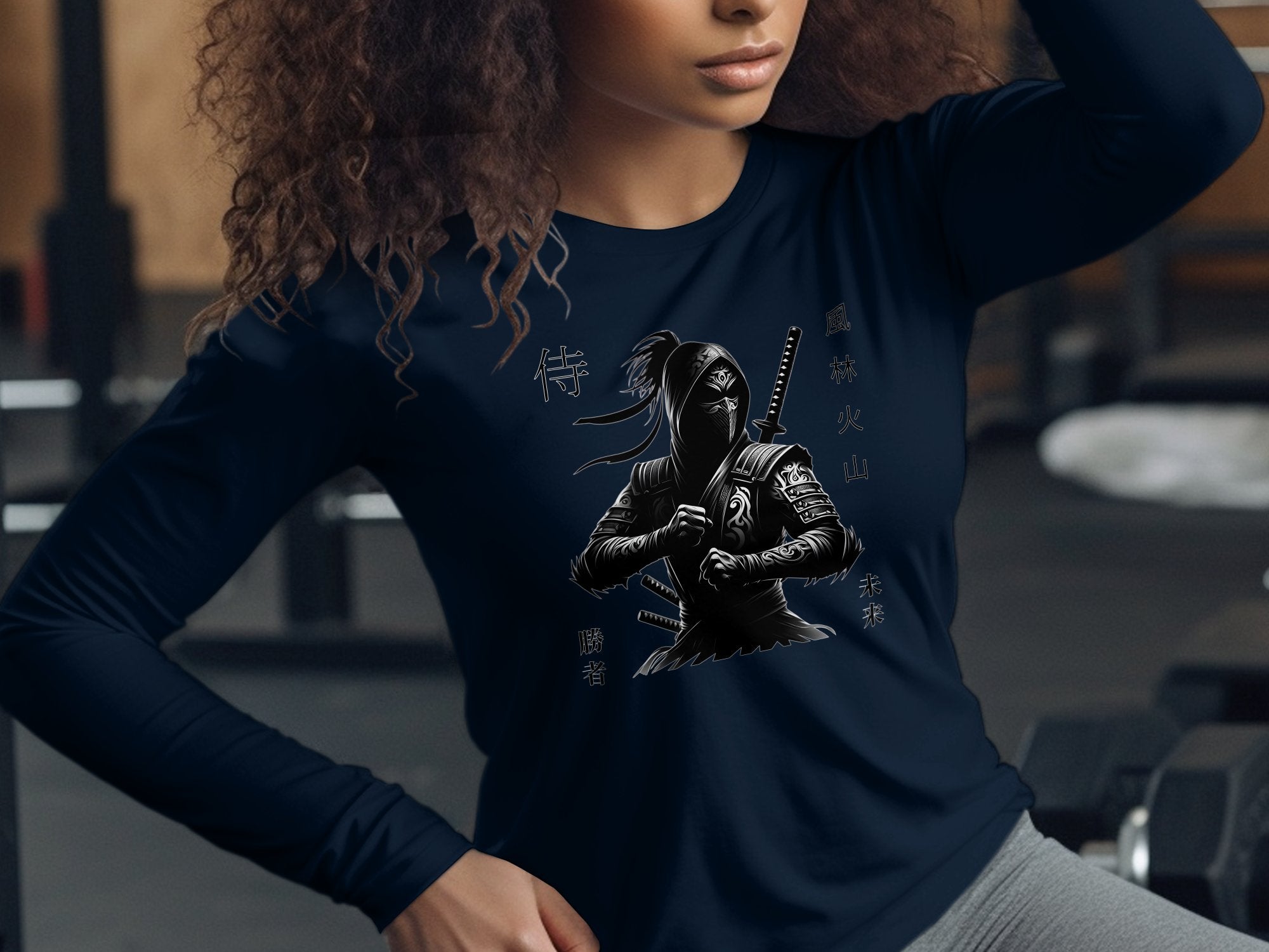 Samurai Ninja - Coloured Gildan Long Sleeve Japanese Talisman Unisex Cultural Symbolic Graphic Design