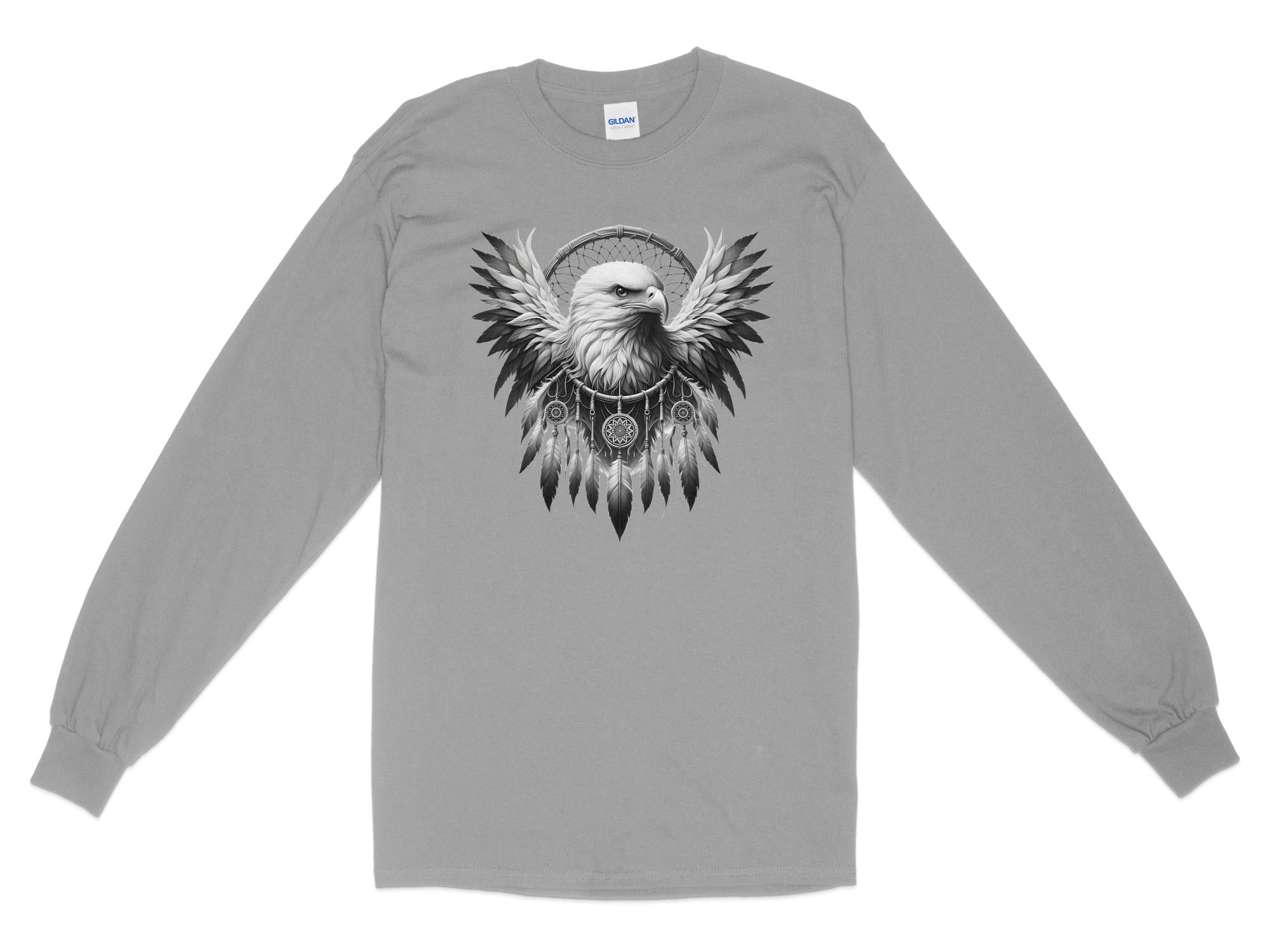 Dreamcatcher Eagle - Coloured Gildan Long Sleeve Realistic Native American Talisman Unisex Mythology Tee Graphic Design