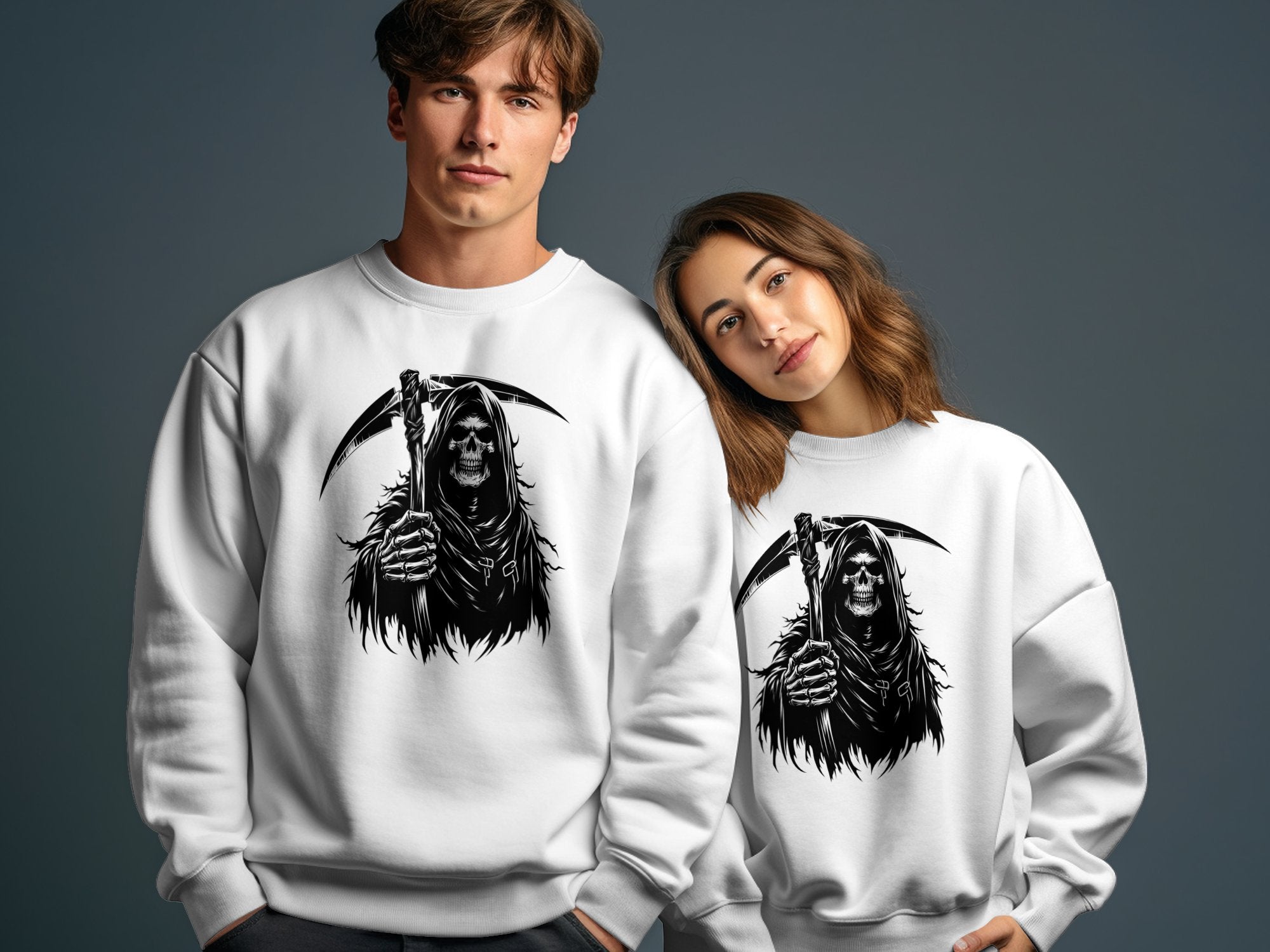 Grim Reaper - Black White Gildan Sweatshirt Commemorative Talisman Unisex Tee Graphic Design