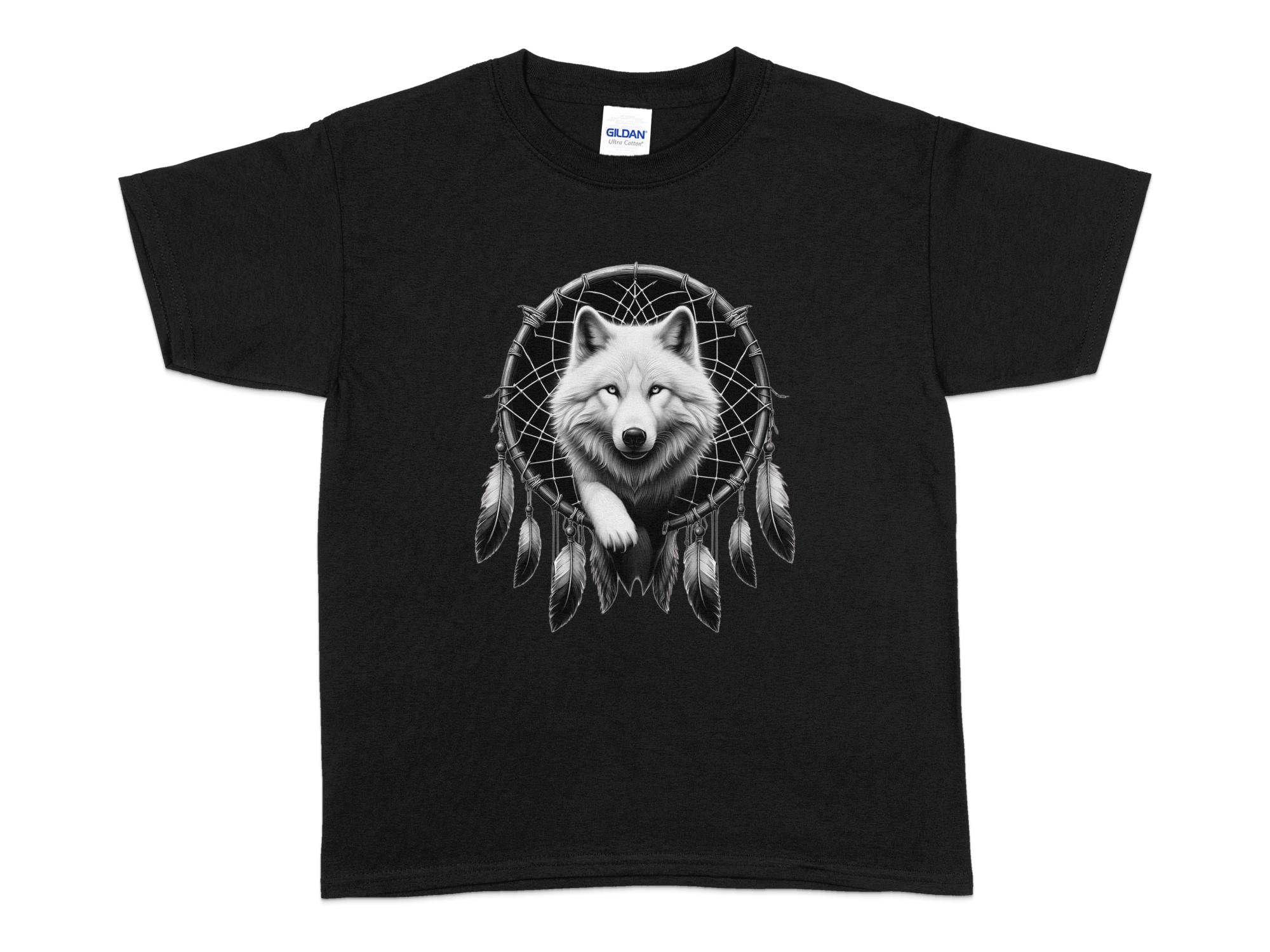 Dreamcatcher Wolf - Coloured Gildan Kids T-Shirt Realistic Native American Talisman Unisex Mythology Tee Graphic Design