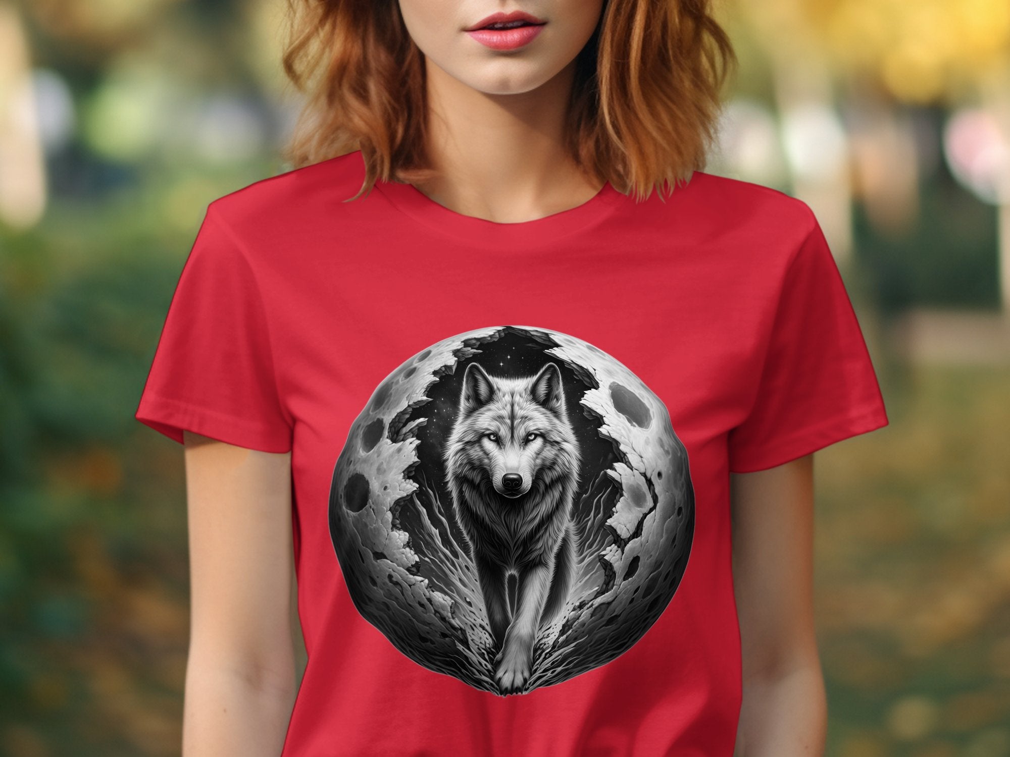 Moon Wolf - Coloured Gildan T-Shirt Realistic Animal Talisman Unisex Mythology Tee Graphic Design