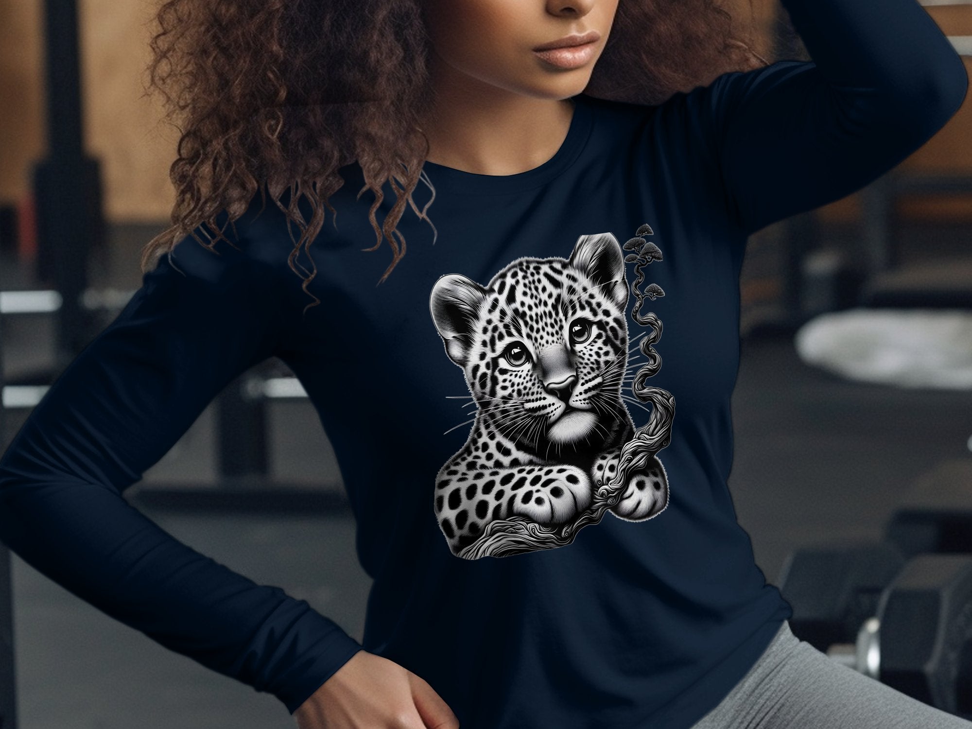 Leopard Bonsai - Coloured Gildan Long Sleeve Realistic Animal Talisman Unisex Cute Tee Graphic Design