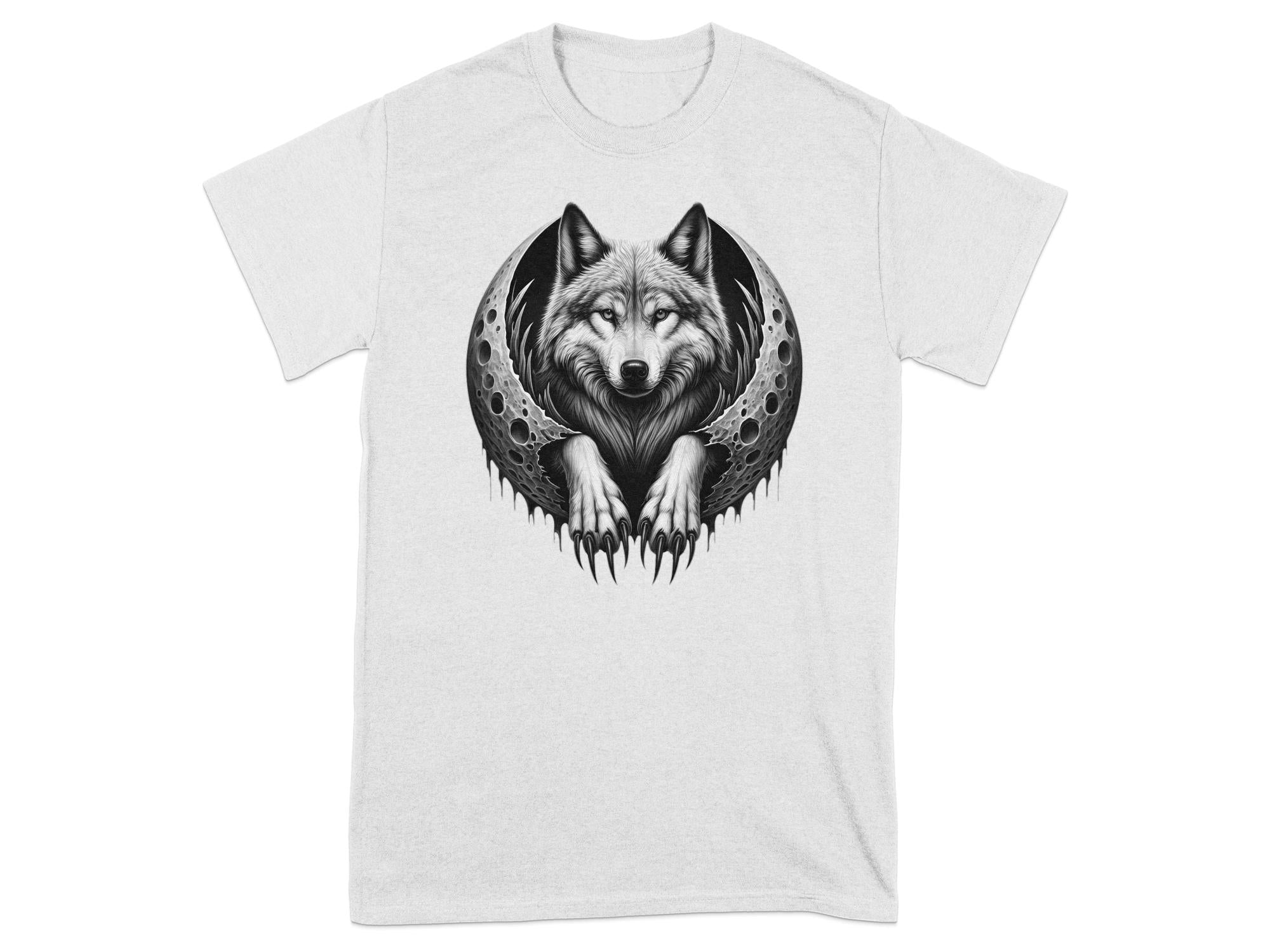 Moon Wolf - Coloured Gildan T-Shirt Realistic Animal Talisman Unisex Mythology Tee Graphic Design