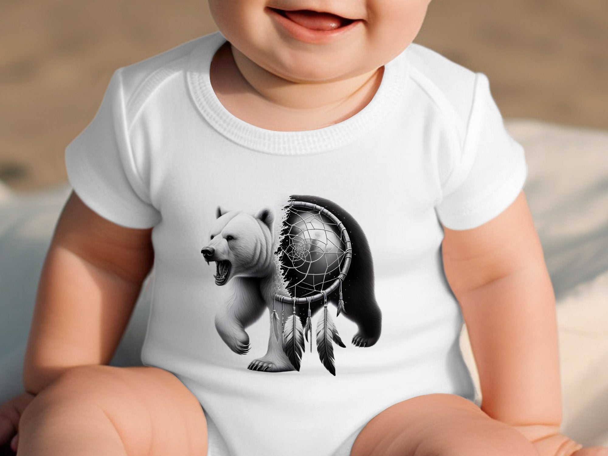 Dreamcatcher Bear - Coloured Toddler Bodysuit Realistic Native American Talisman Unisex Mythology Tee Graphic Design