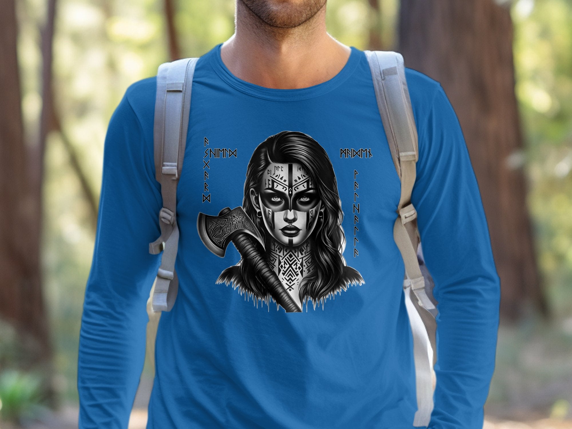 Viking Shield Maiden - Coloured Gildan Long Sleeve Realistic Norse Talisman Men Women Unisex Valhalla Tee Graphic Design