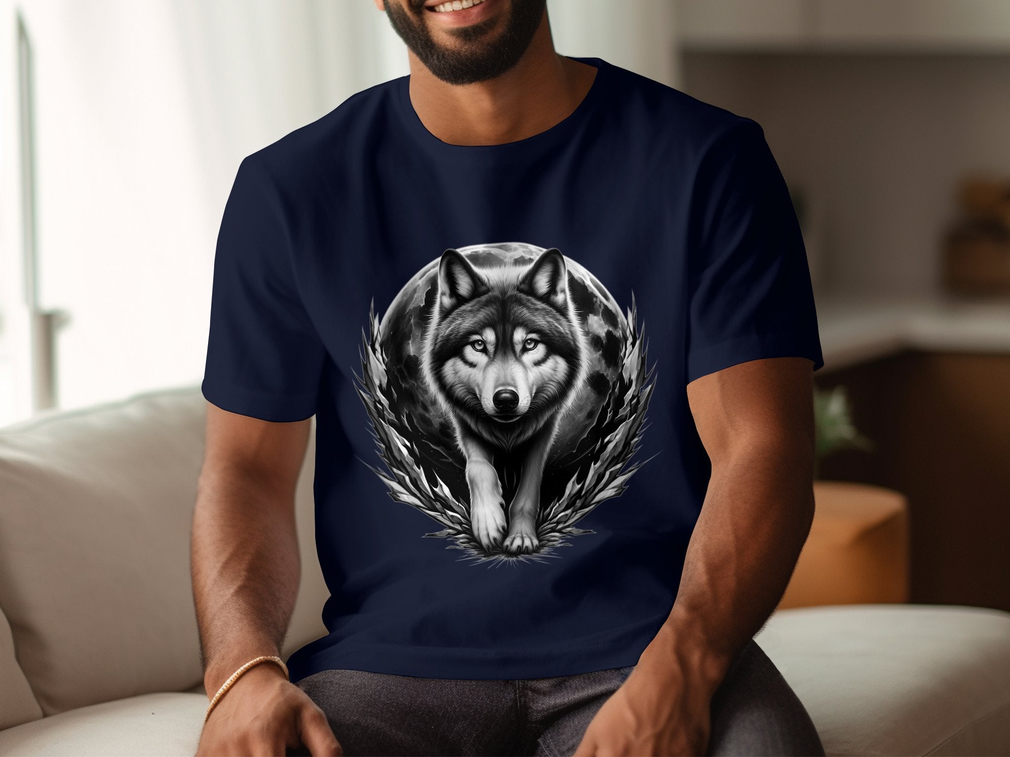 Moon Wolf - Coloured Gildan T-Shirt Realistic Animal Talisman Unisex Mythology Tee Graphic Design