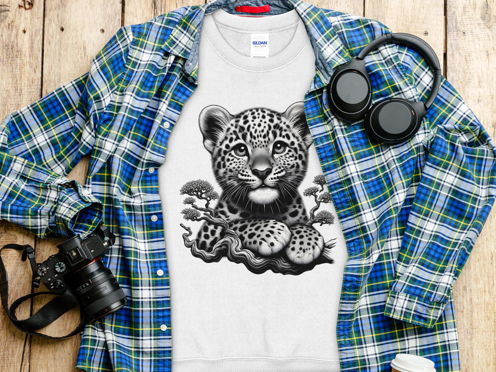 Leopard Bonsai - Coloured Gildan Sweatshirt Realistic Animal Talisman Unisex Cute Tee Graphic Design