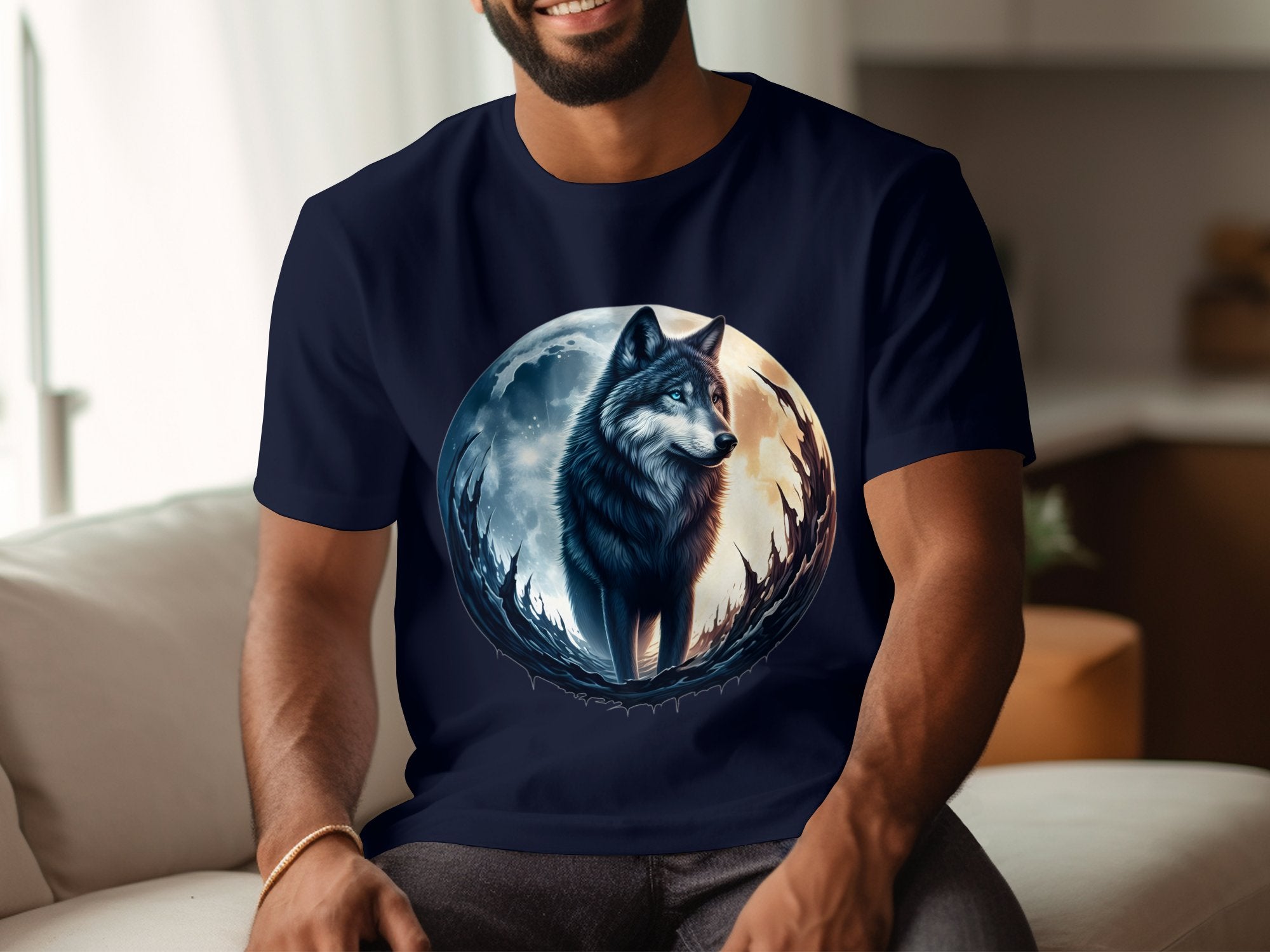 Moon Wolf - T-Shirt Realistic Full Colour Animal Talisman Unisex Mythology Tee Gildan Graphic Design