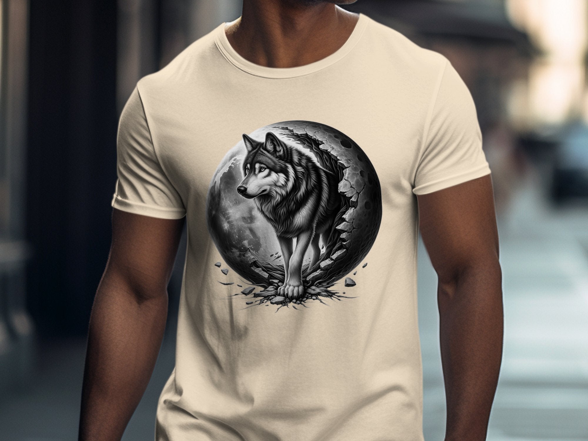 Moon Wolf - Coloured Gildan T-Shirt Realistic Animal Talisman Unisex Mythology Tee Graphic Design