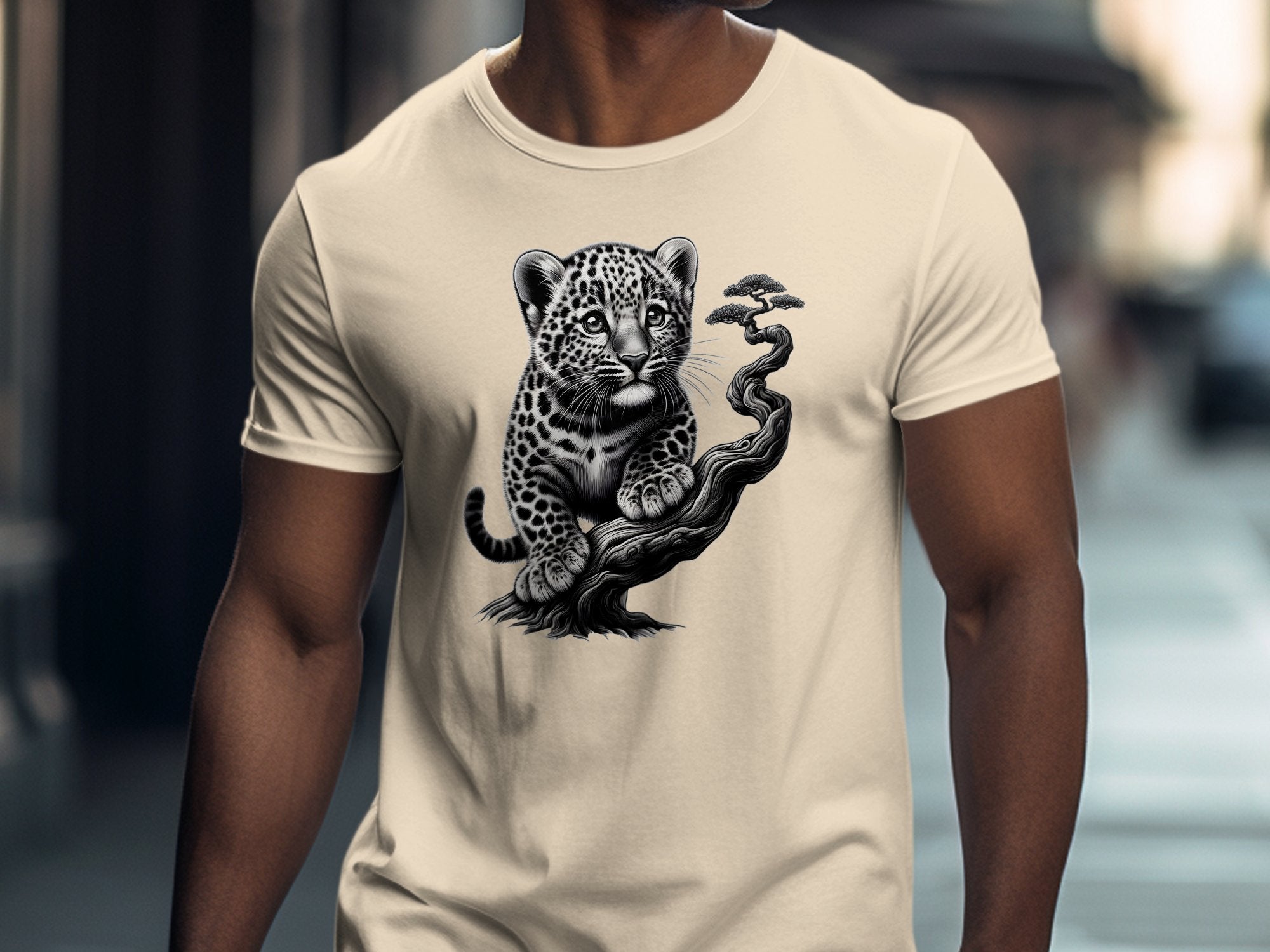 Leopard Bonsai - Coloured Gildan T-Shirt Realistic Animal Talisman Unisex Cute Tee Graphic Design