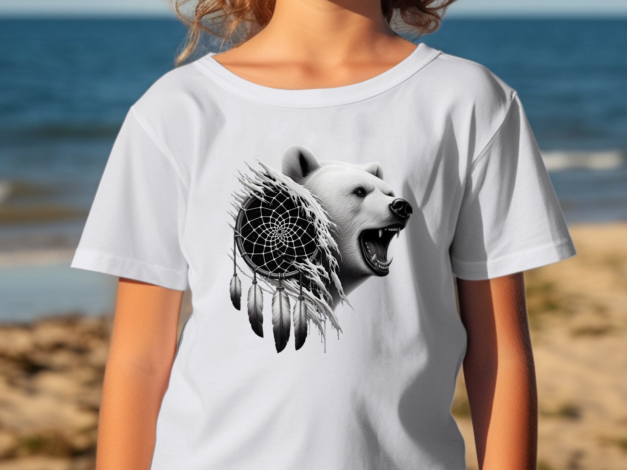 Dreamcatcher Bear - Coloured Gildan Kids T Shirt Realistic Native American Talisman Unisex Mythology Tee Graphic Design