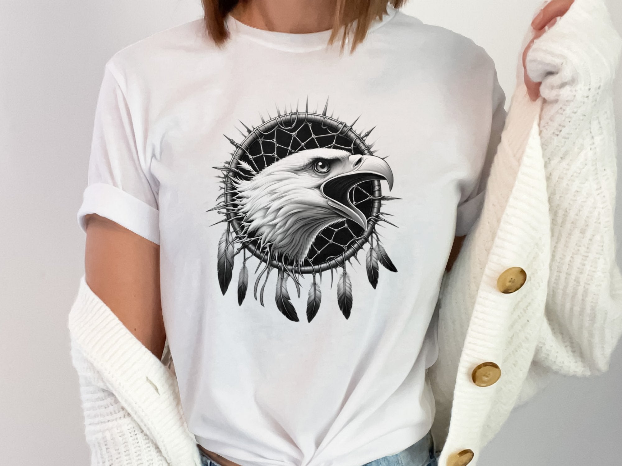 Dreamcatcher Eagle - Coloured Gildan T-Shirt Realistic Native American Talisman Unisex Mythology Tee Graphic Design