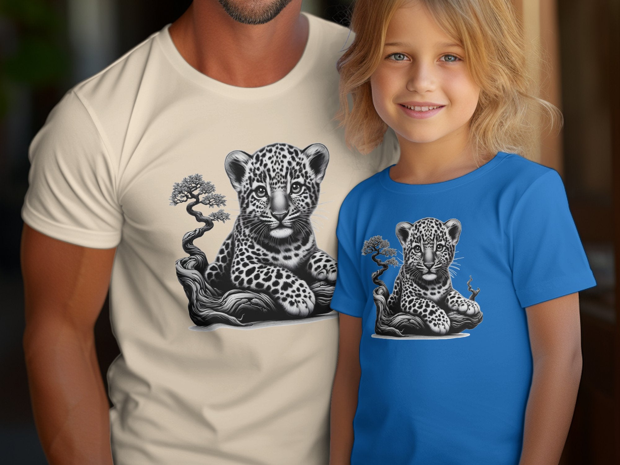 Leopard Bonsai - Coloured Gildan Kids T-Shirt Realistic Animal Talisman Unisex Cute Tee Graphic Design