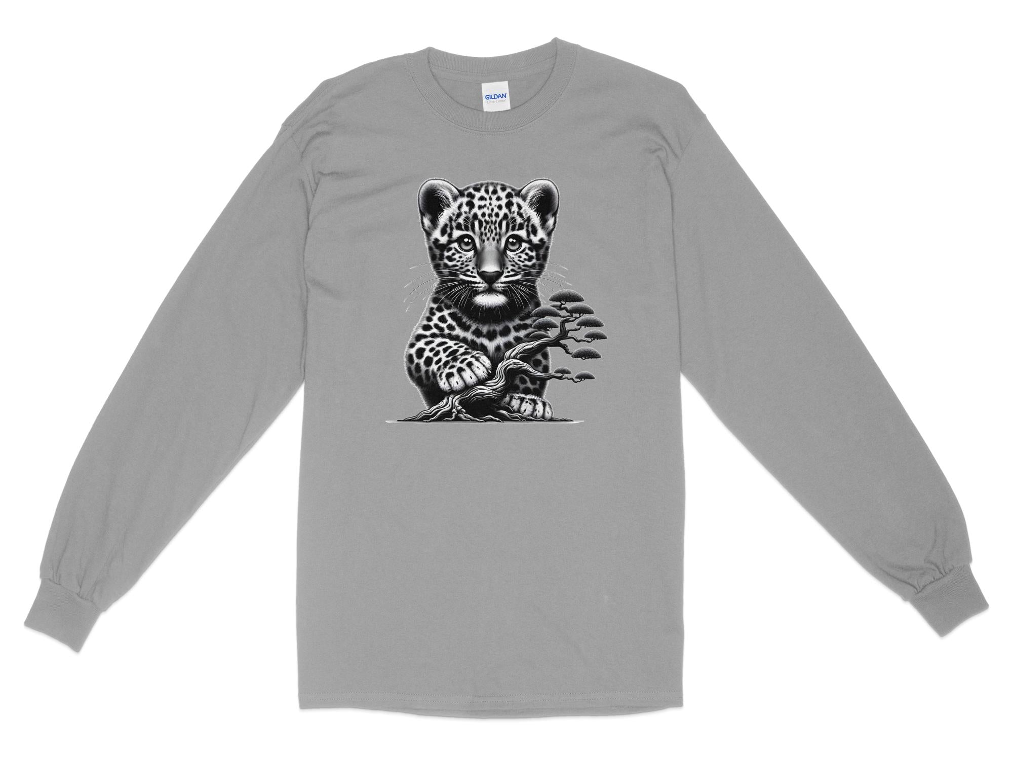 Leopard Bonsai - Coloured Gildan Long Sleeve Realistic Animal Talisman Unisex Cute Tee Graphic Design