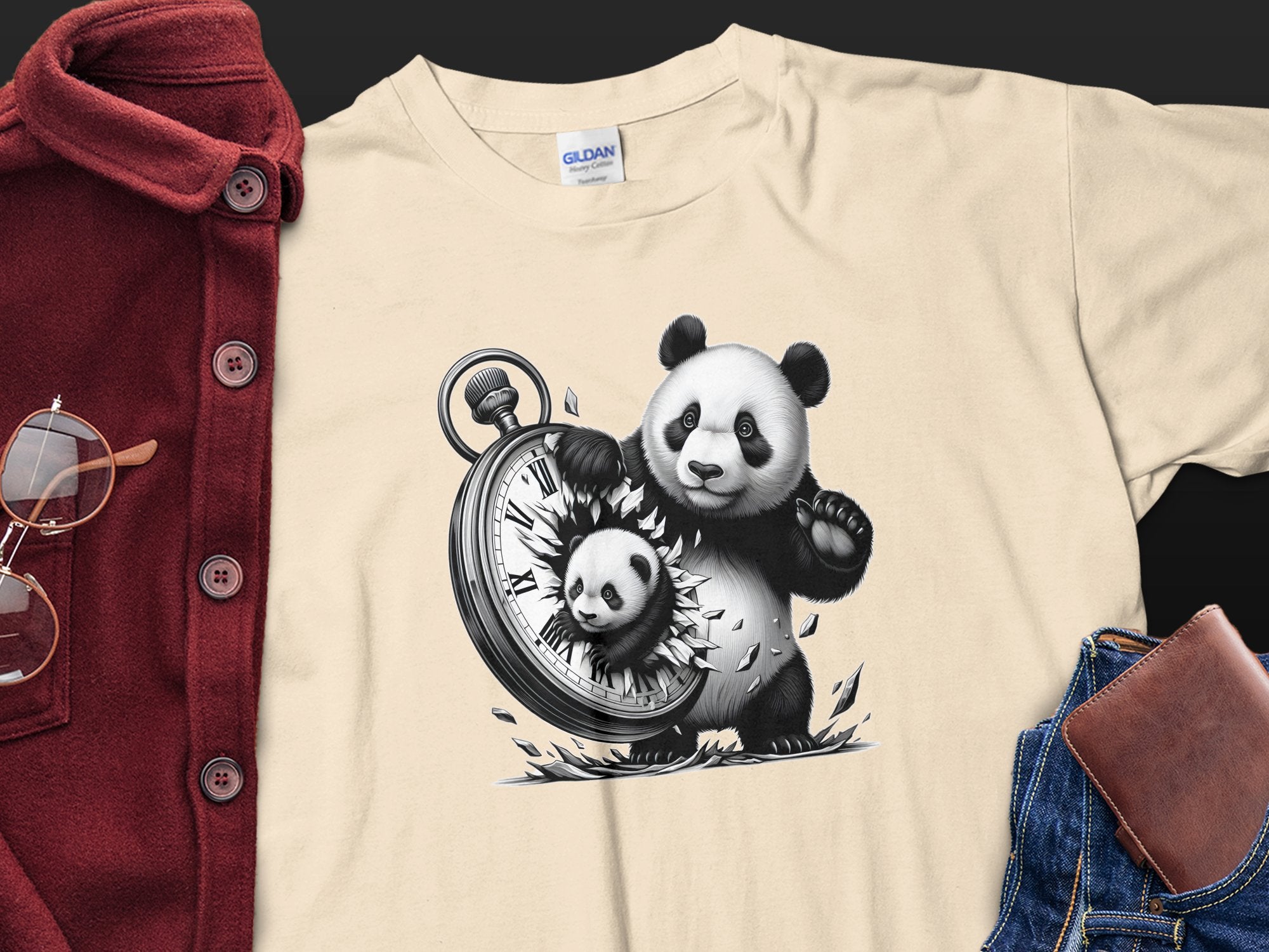 Panda - Coloured Gildan T-Shirt Realistic Animal Talisman Unisex Cute Tee Graphic Design