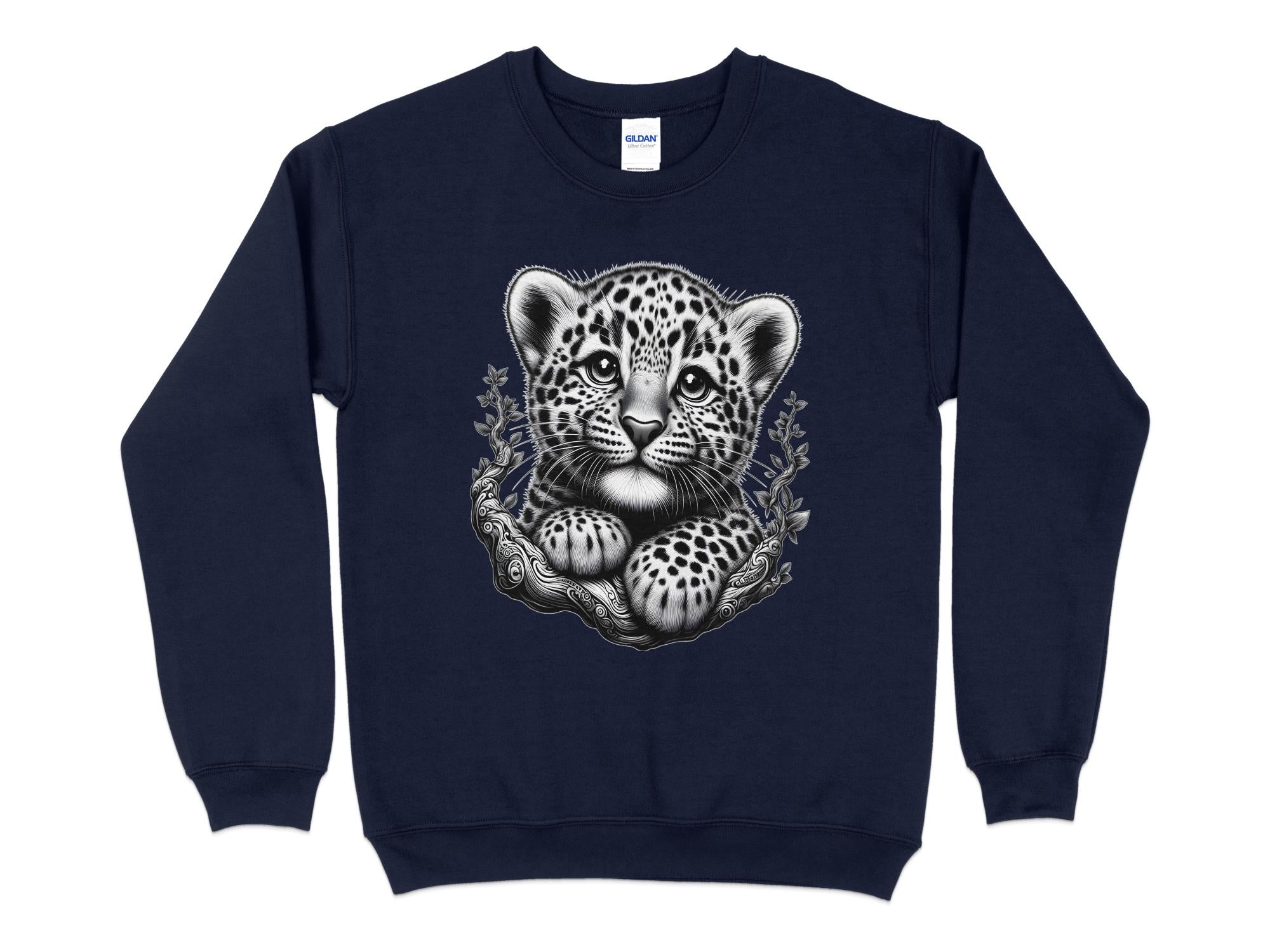 Leopard Bonsai - Coloured Gildan Sweatshirt Realistic Animal Talisman Unisex Cute Tee Graphic Design