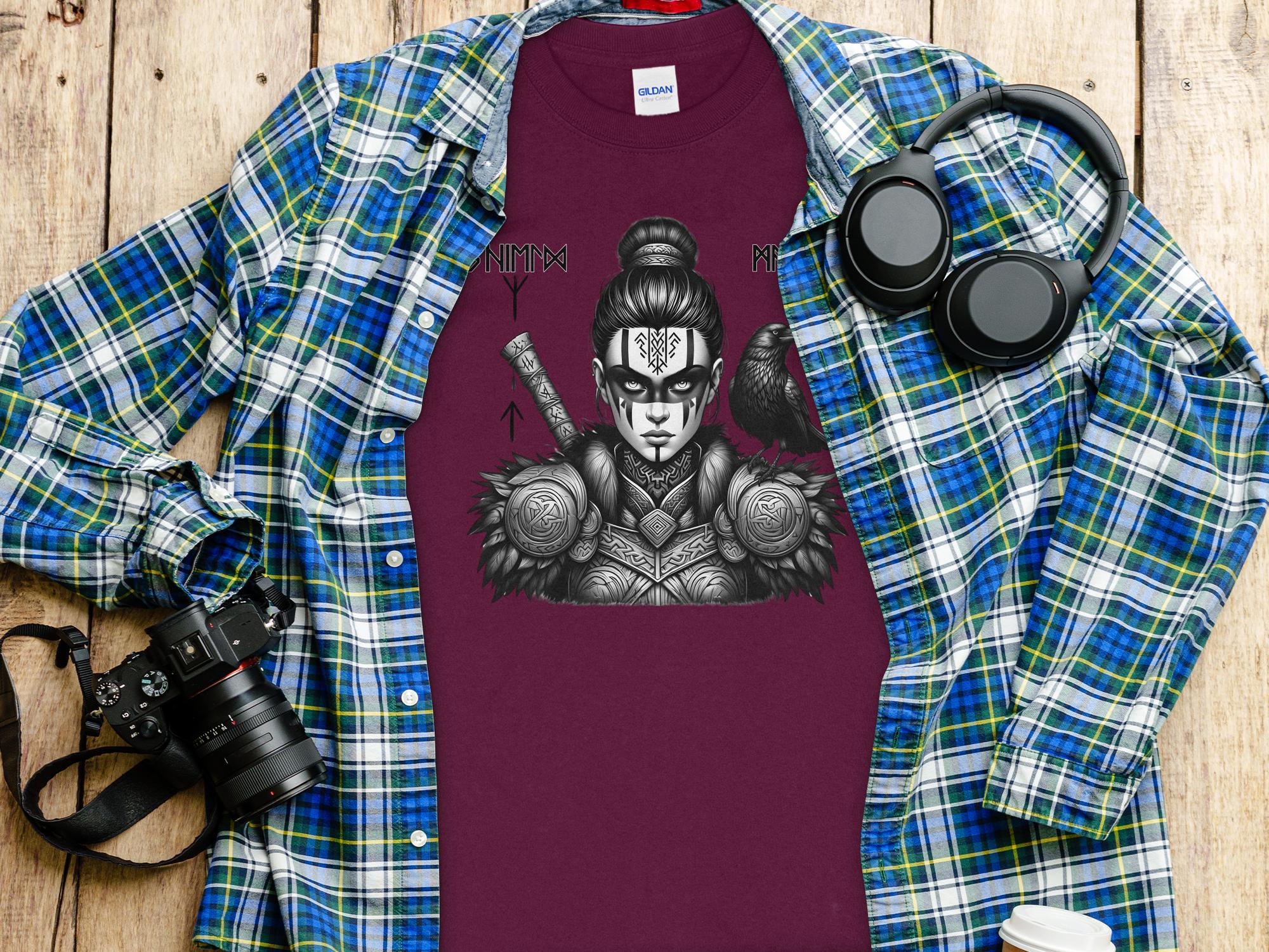 Viking Shield Maiden - Coloured Gildan Long Sleeve Realistic Norse Talisman Men Women Unisex Valhalla Tee Graphic Design