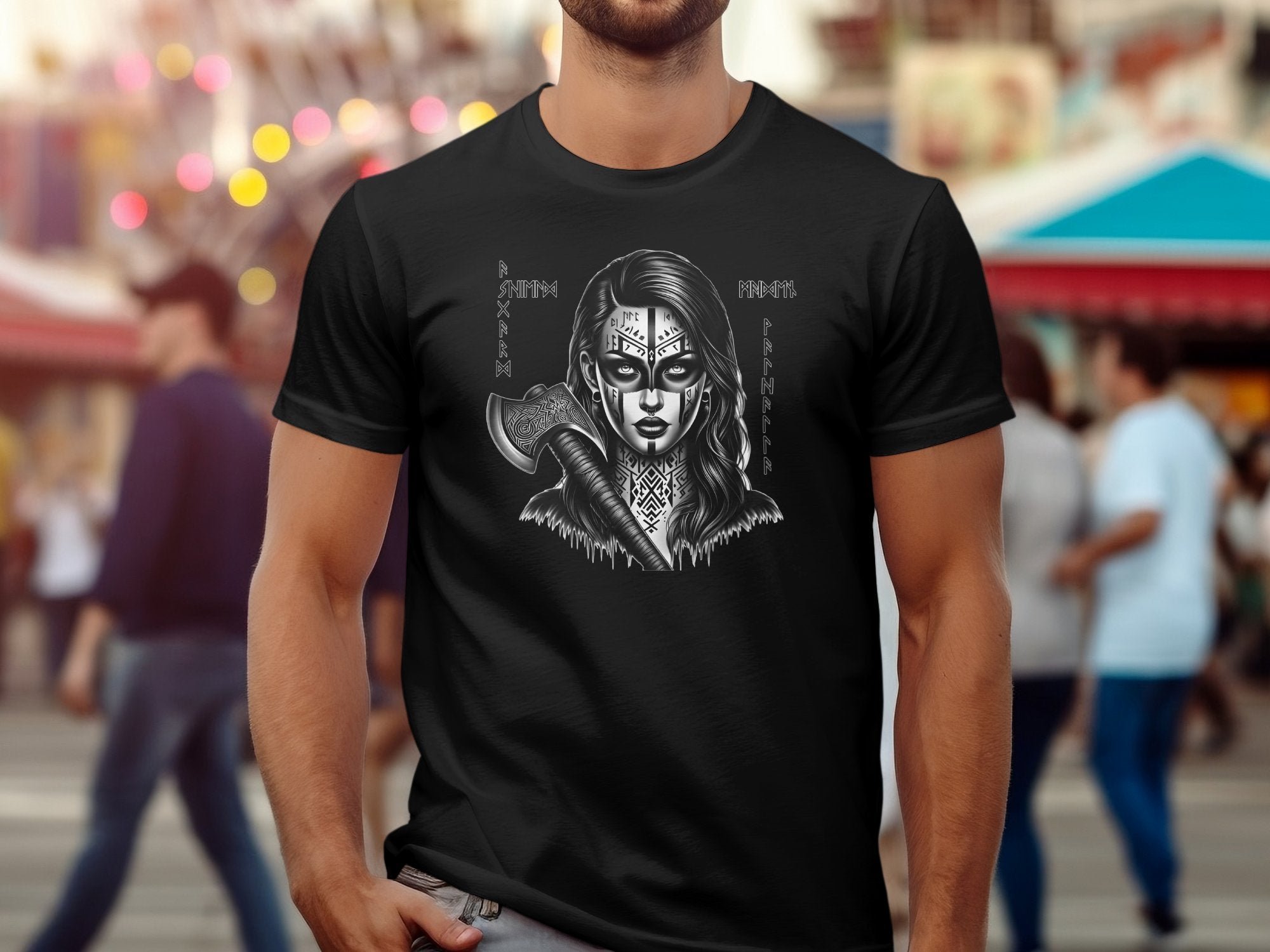 Viking Shield Maiden - Coloured Gildan T Shirt Realistic Norse Talisman Men Women Unisex Valhalla Tee Graphic Design