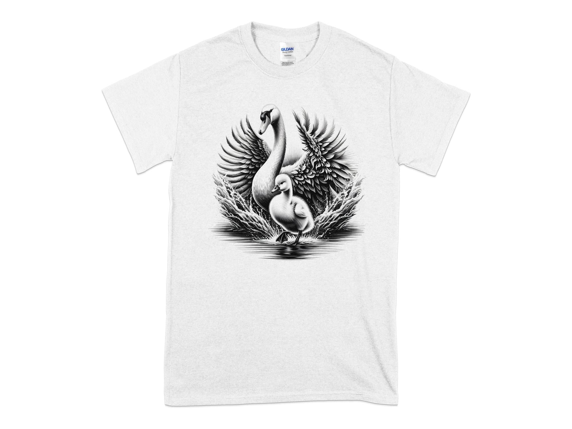 Swan & Cygnet- Black White Gildan T-Shirt Realistic Family Talisman Unisex Tee Graphic Design