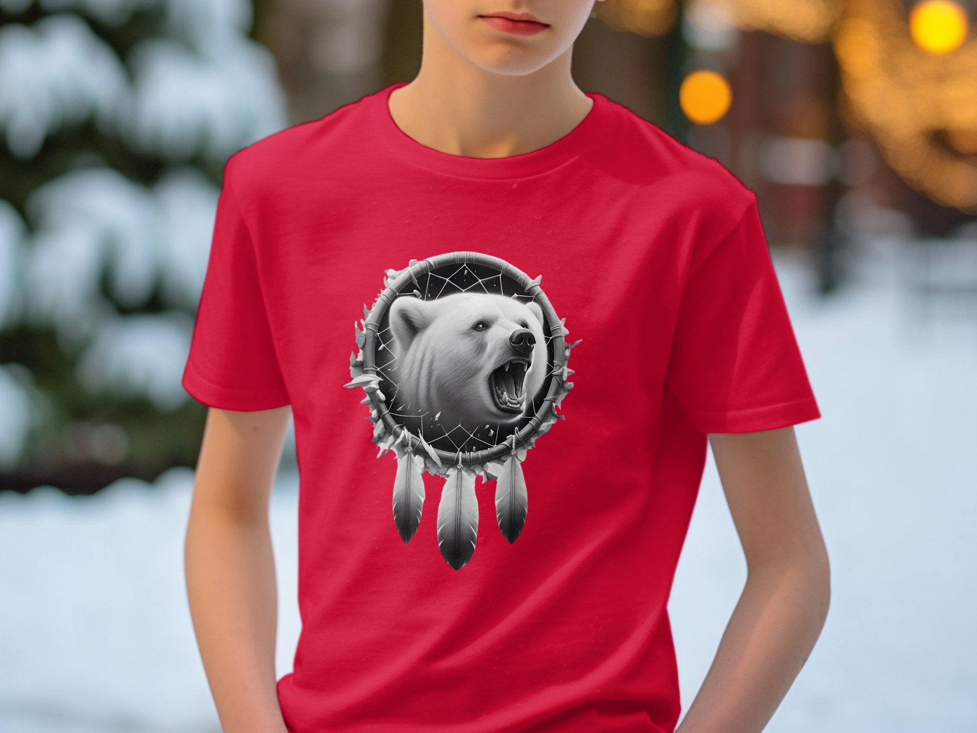 Dreamcatcher Bear - Coloured Gildan Kids T Shirt Realistic Native American Talisman Unisex Mythology Tee Graphic Design