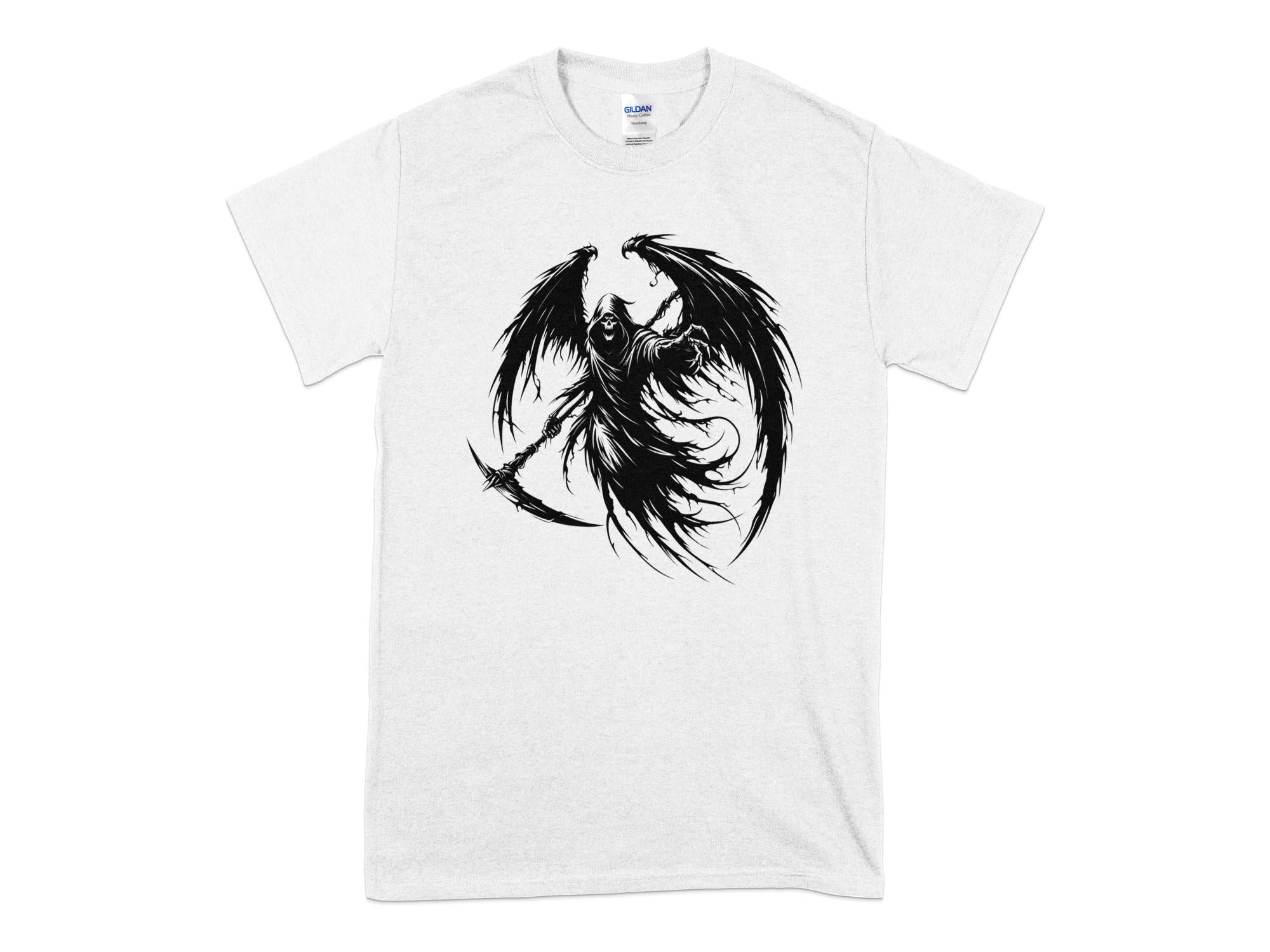 Grim Reaper - Black White Gildan T-Shirt Commemorative Talisman Unisex Tee Graphic Design