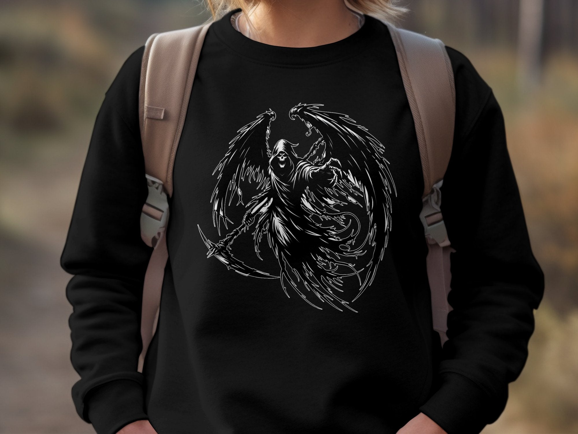 Grim Reaper - Black White Gildan Sweatshirt Commemorative Talisman Unisex Tee Graphic Design