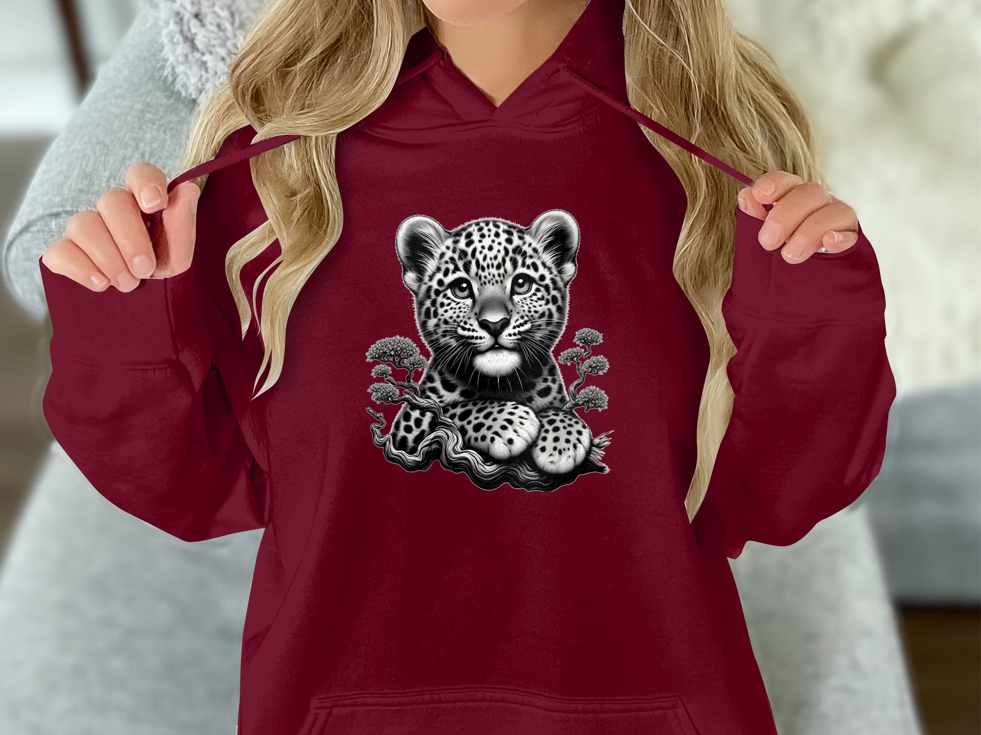 Leopard Bonsai - Coloured Gildan Hoodie Realistic Animal Talisman Unisex Cute Tee Graphic Design