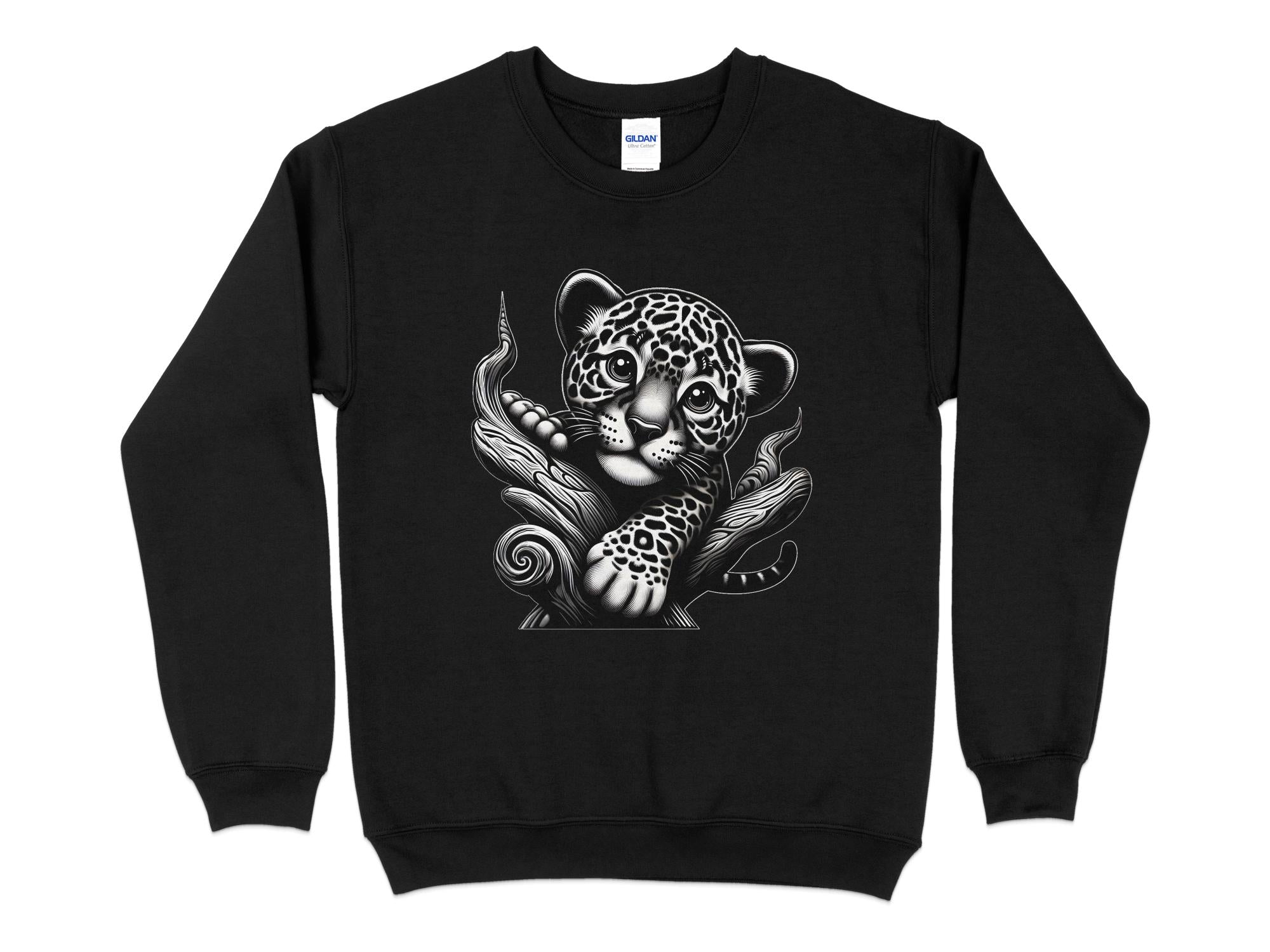 Leopard Bonsai - Coloured Gildan Sweatshirt Realistic Animal Talisman Unisex Cute Tee Graphic Design