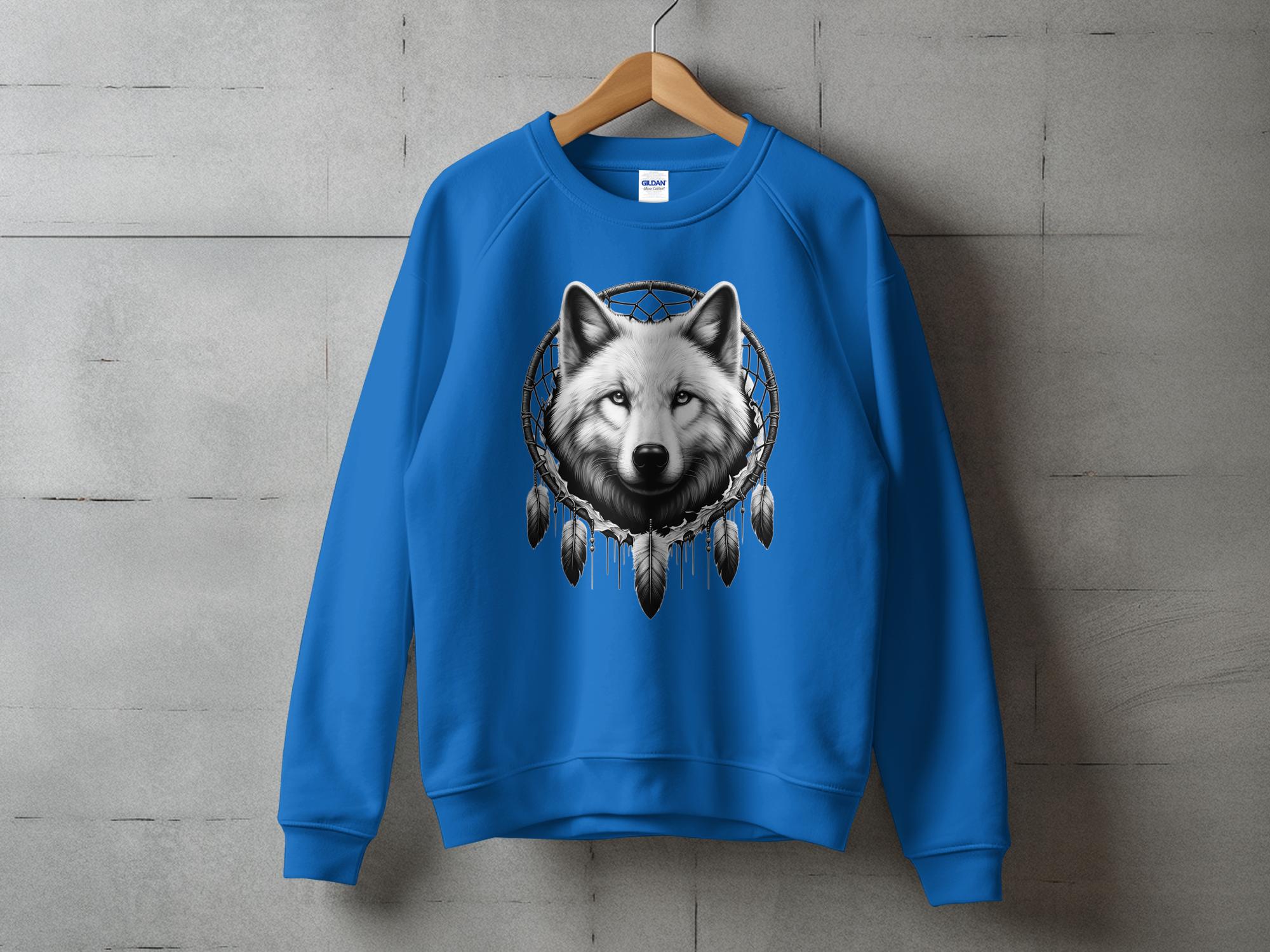 Dreamcatcher Wolf - Coloured Gildan Sweatshirt Realistic Native American Talisman Unisex Mythology Tee Graphic Design